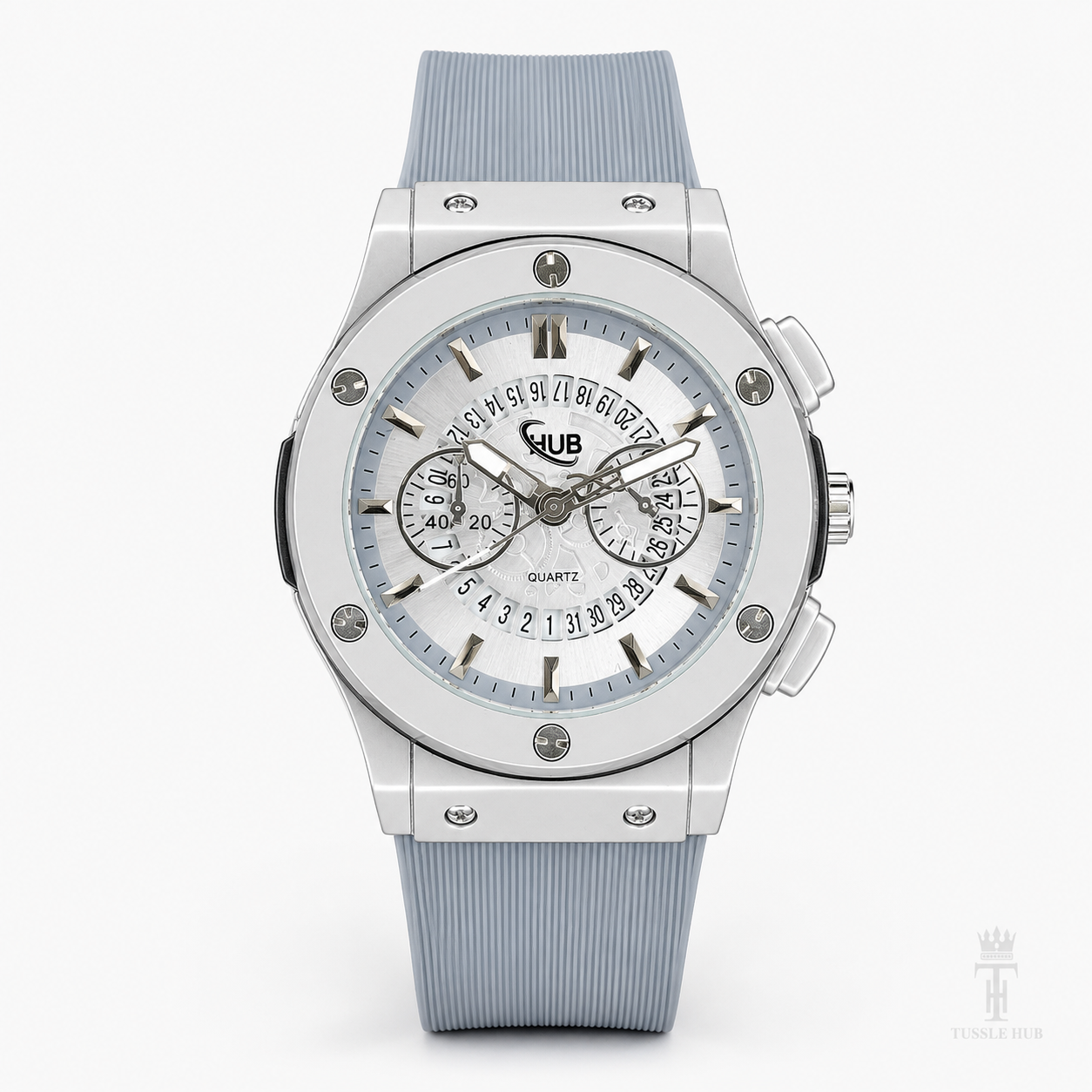 Minimal Ash Grey Hologram Leather Branded Watch