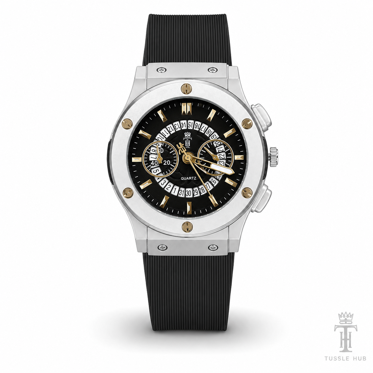 Black Silver Black Hologram Hublot Silicone Strap Watch
