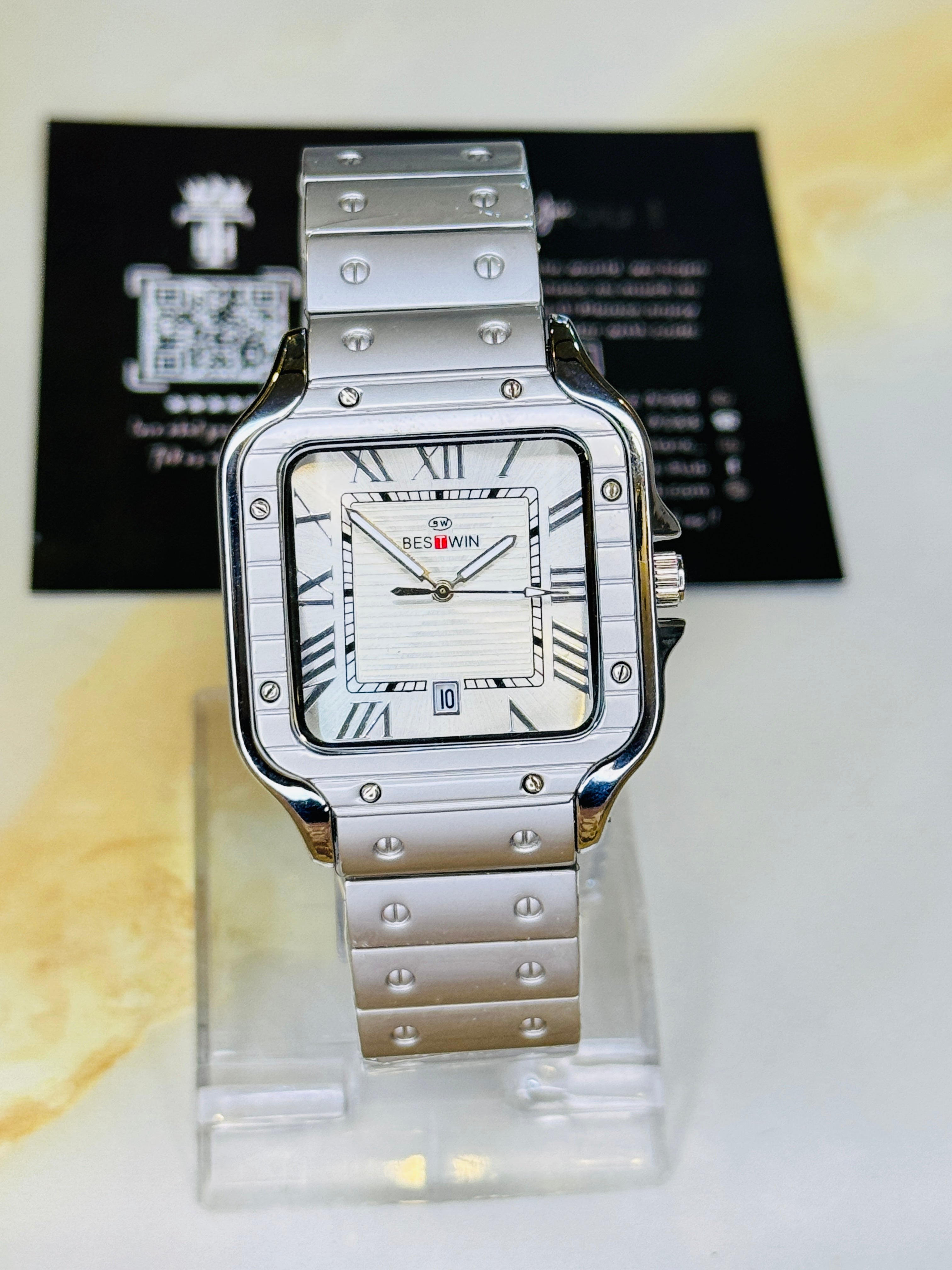 Matte Silver Santos White Dial Watch