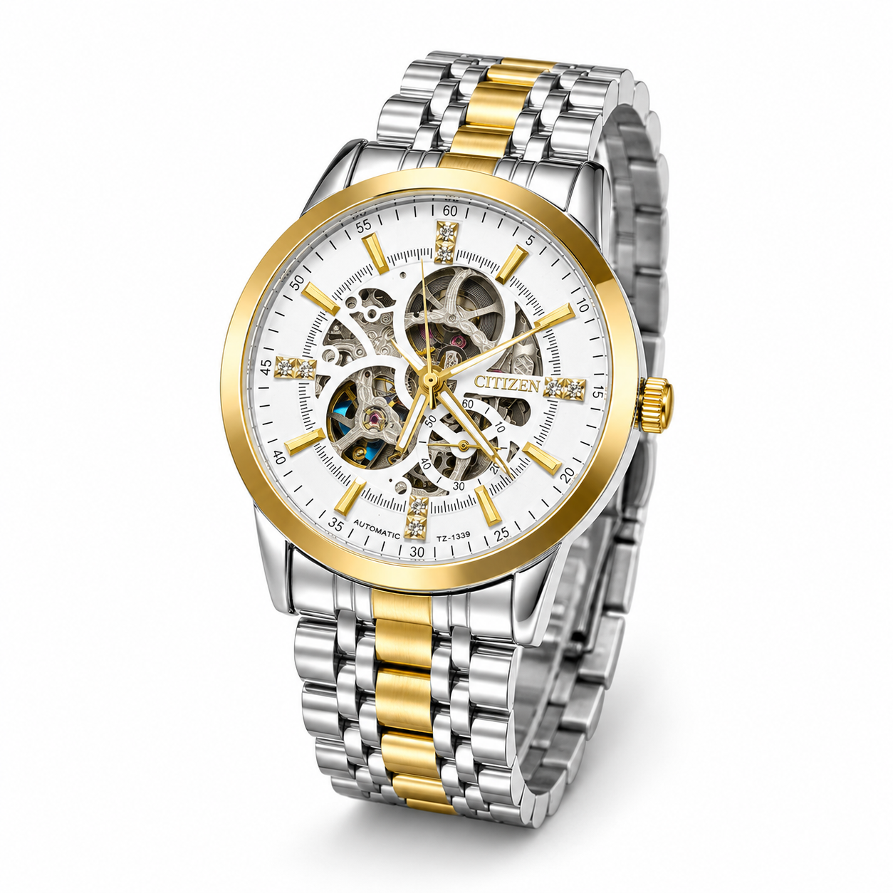 Two Tone White Citizen Skeleton Automatic Watch