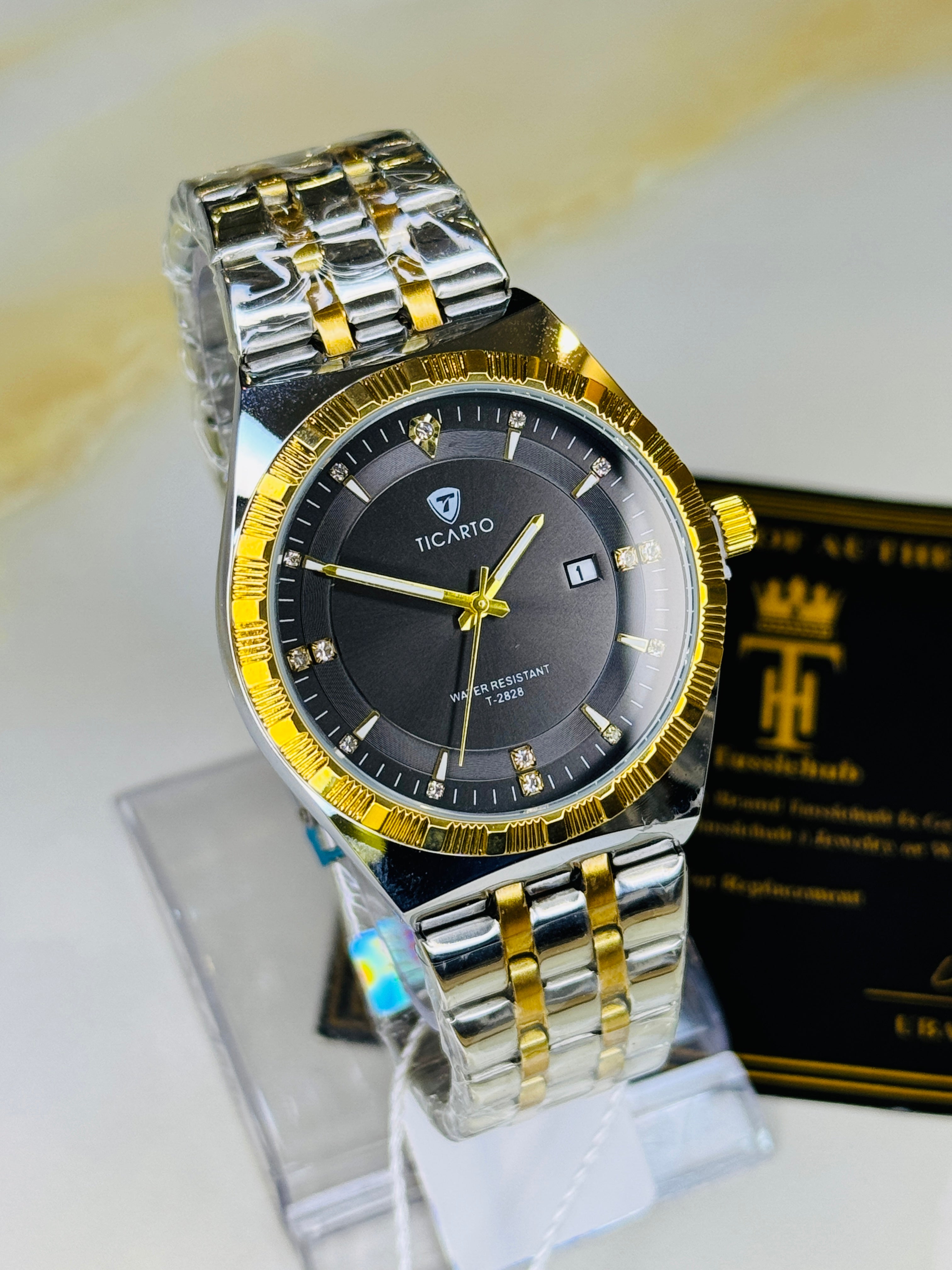 Two Tone Black Dial Ticarto Diamond Watch