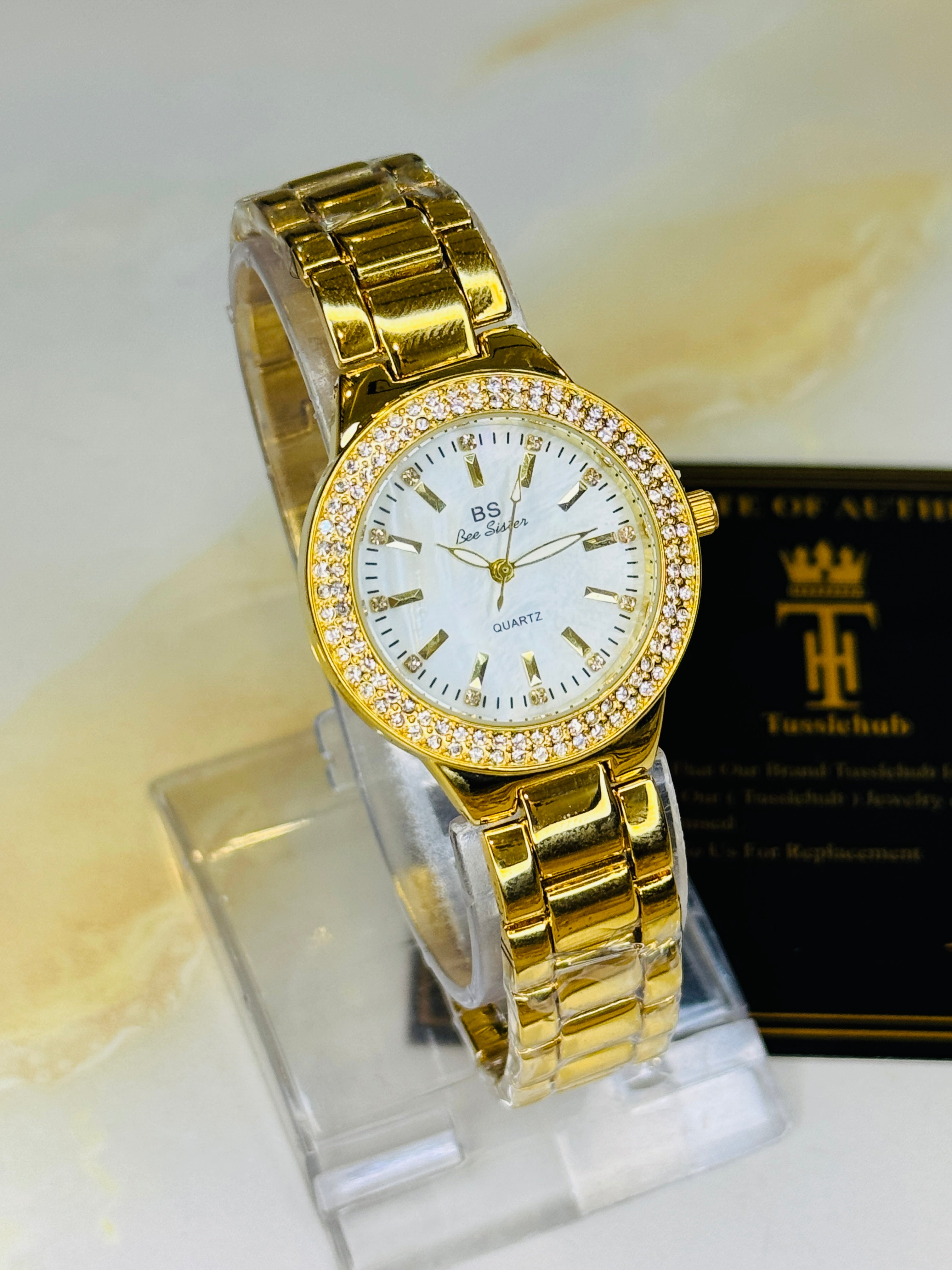 Bee Sister Gold Zircon Bezel Watch For Her