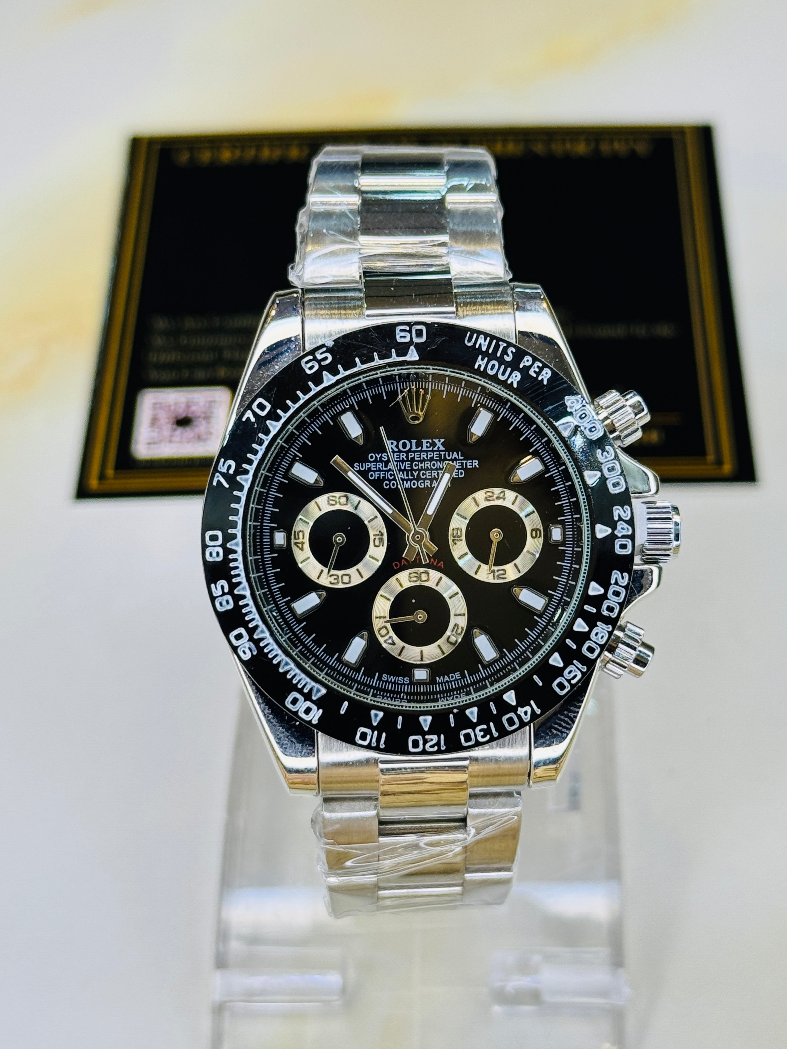 Silver Black Daytona Chronograph Chain Strap Master Clone Watch