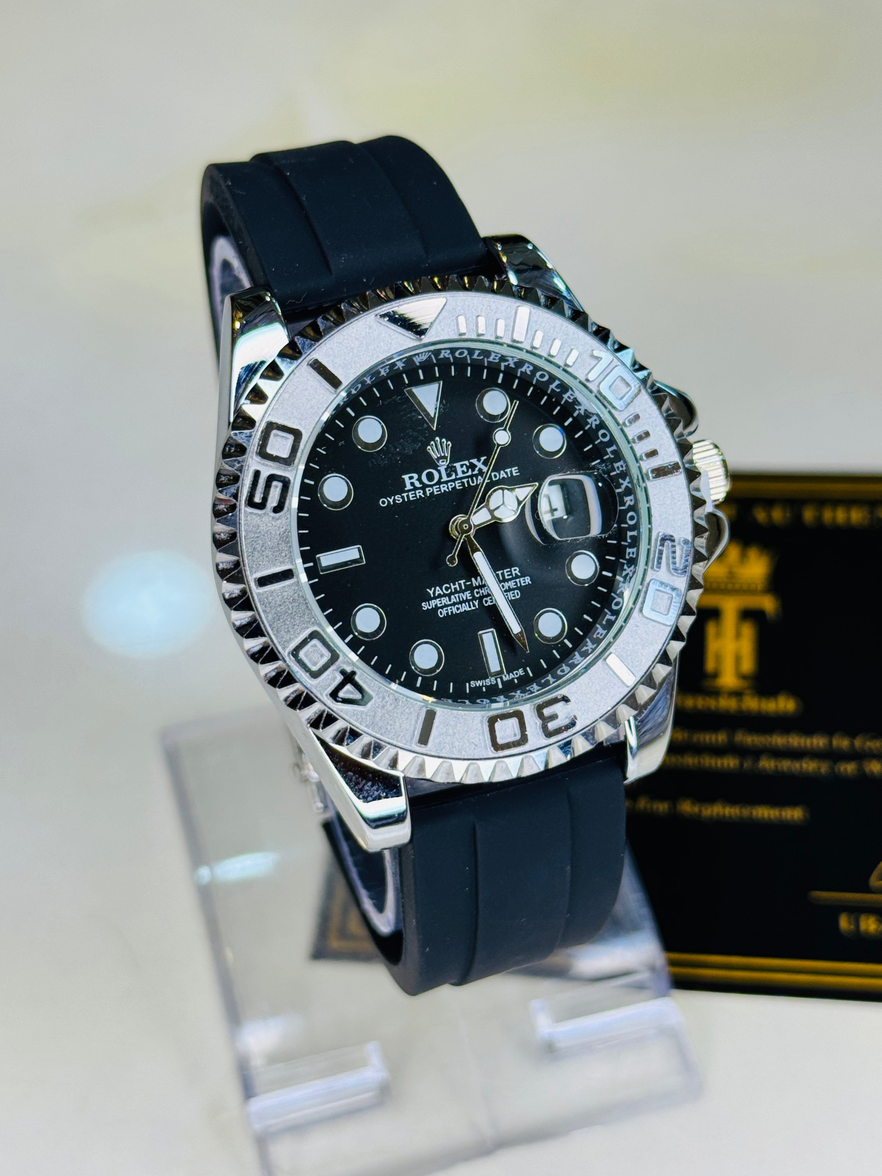Silver Bezel Black Yatchmaster Watch
