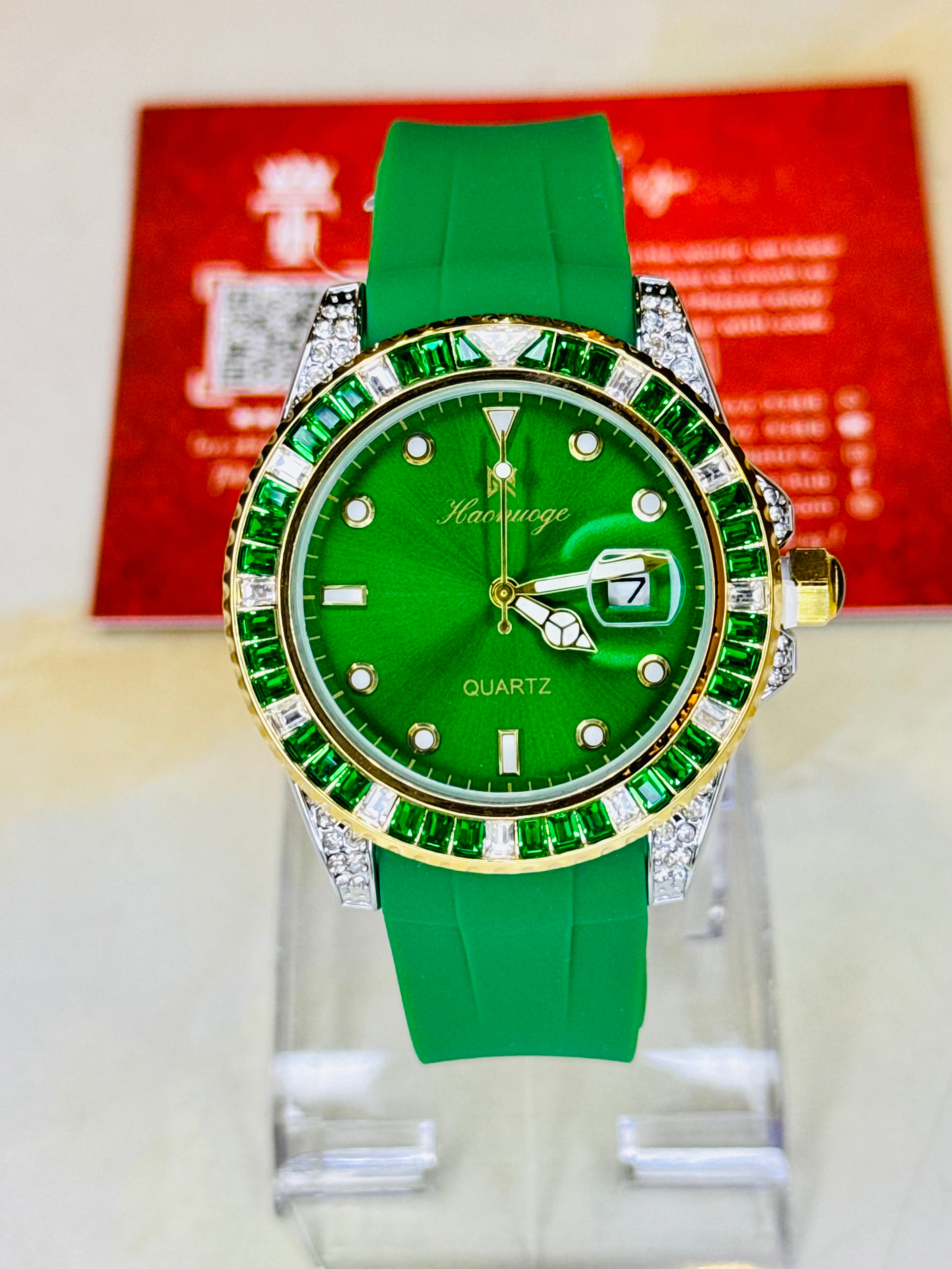 Emerald Gem Stones Bezel Watch