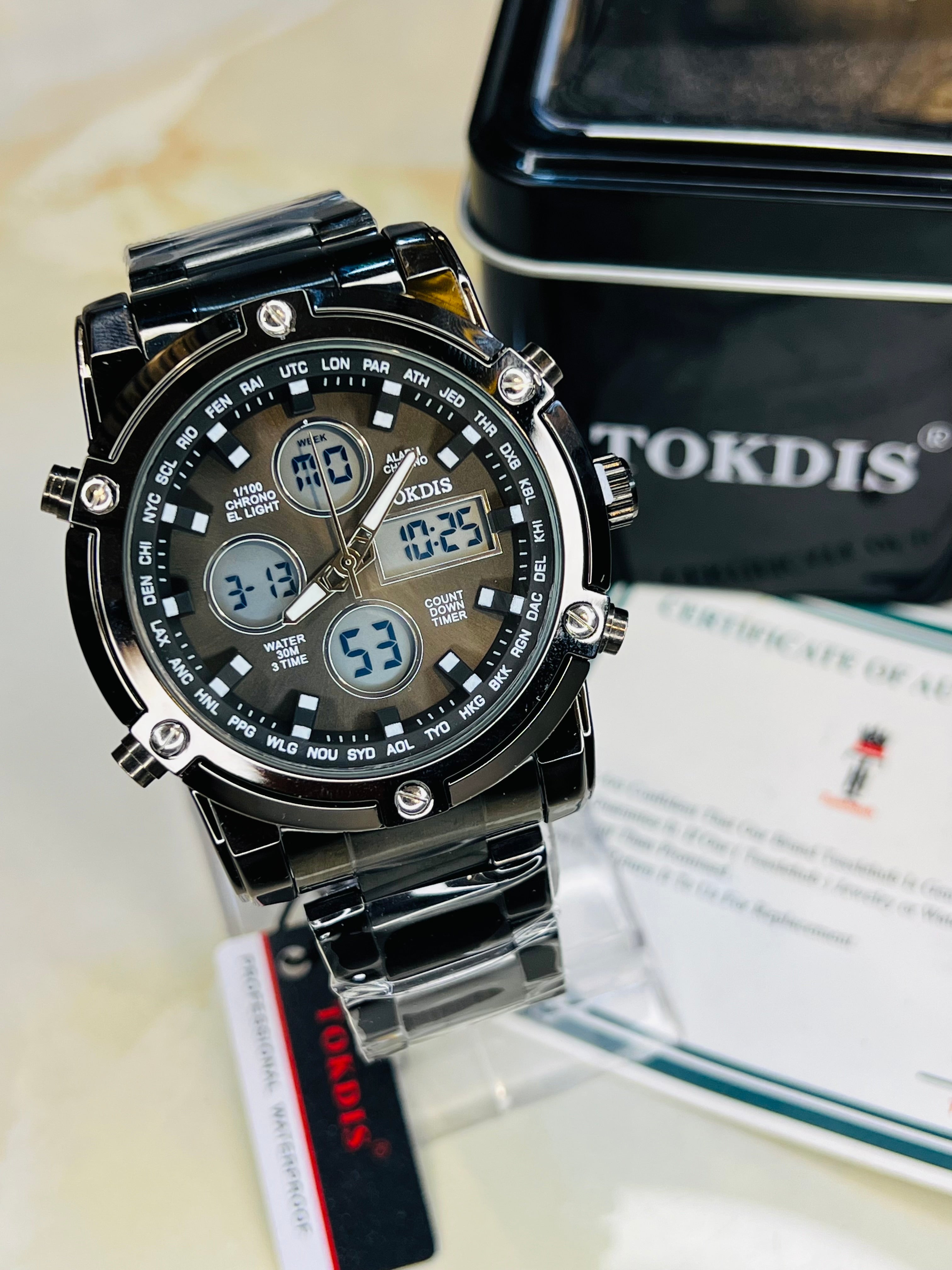 Black Metal Digital Analogue Tokdis Watch