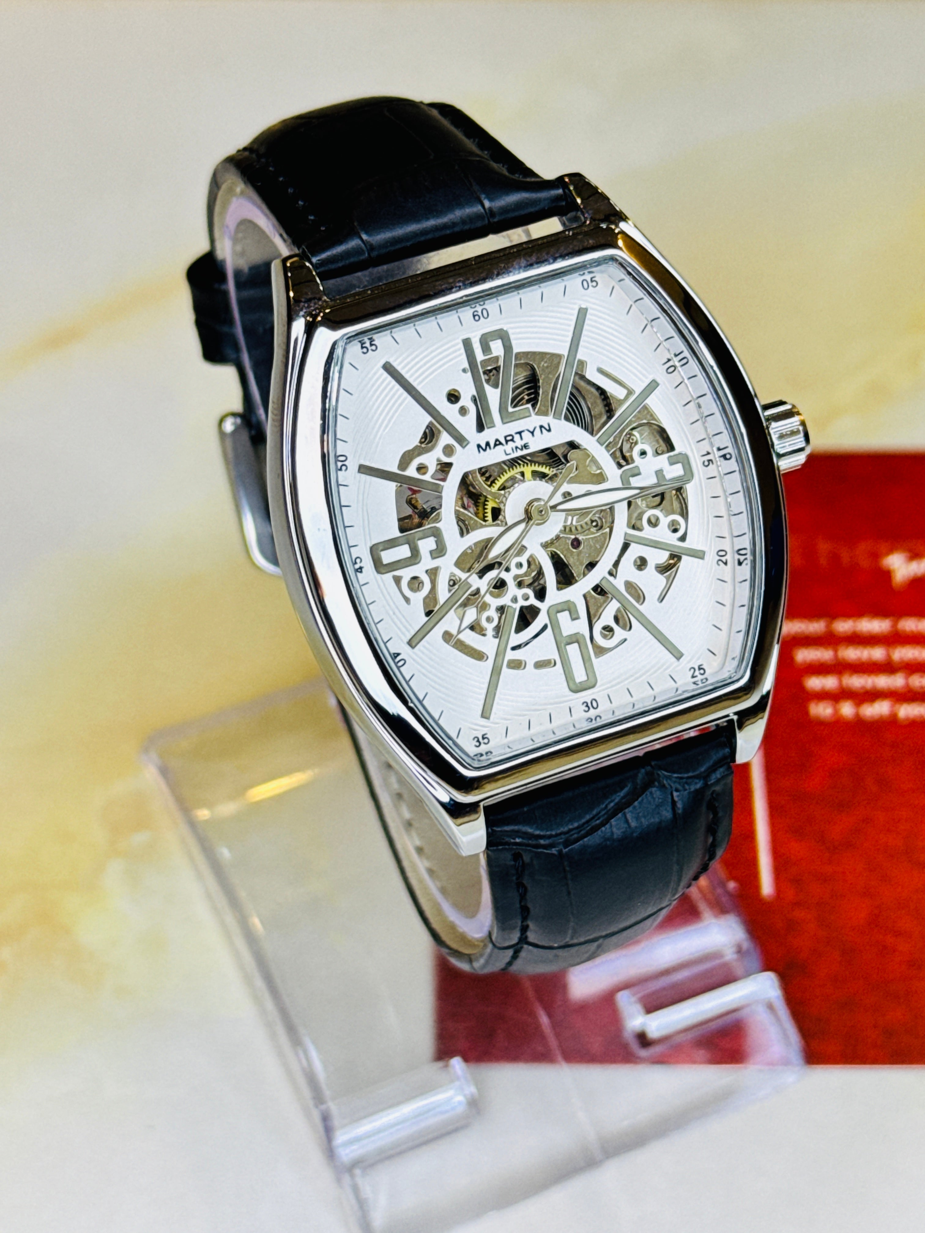 Black Silver Martyn Skeleton Automatic Watch