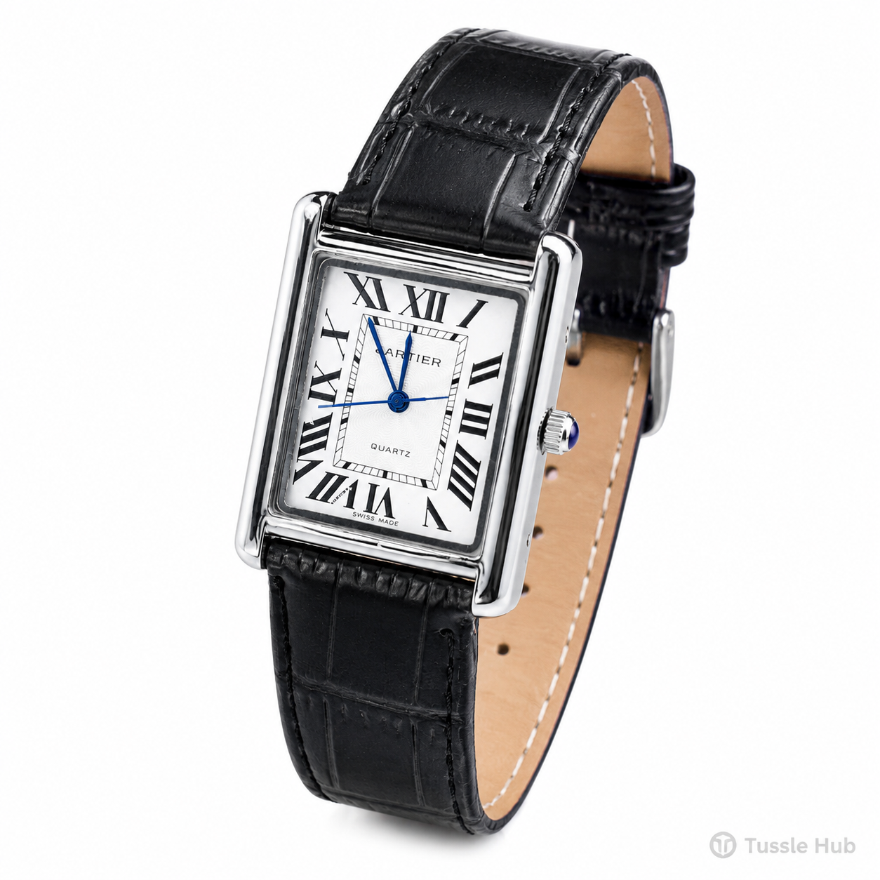 Black Leather Cart*er Tank Watch
