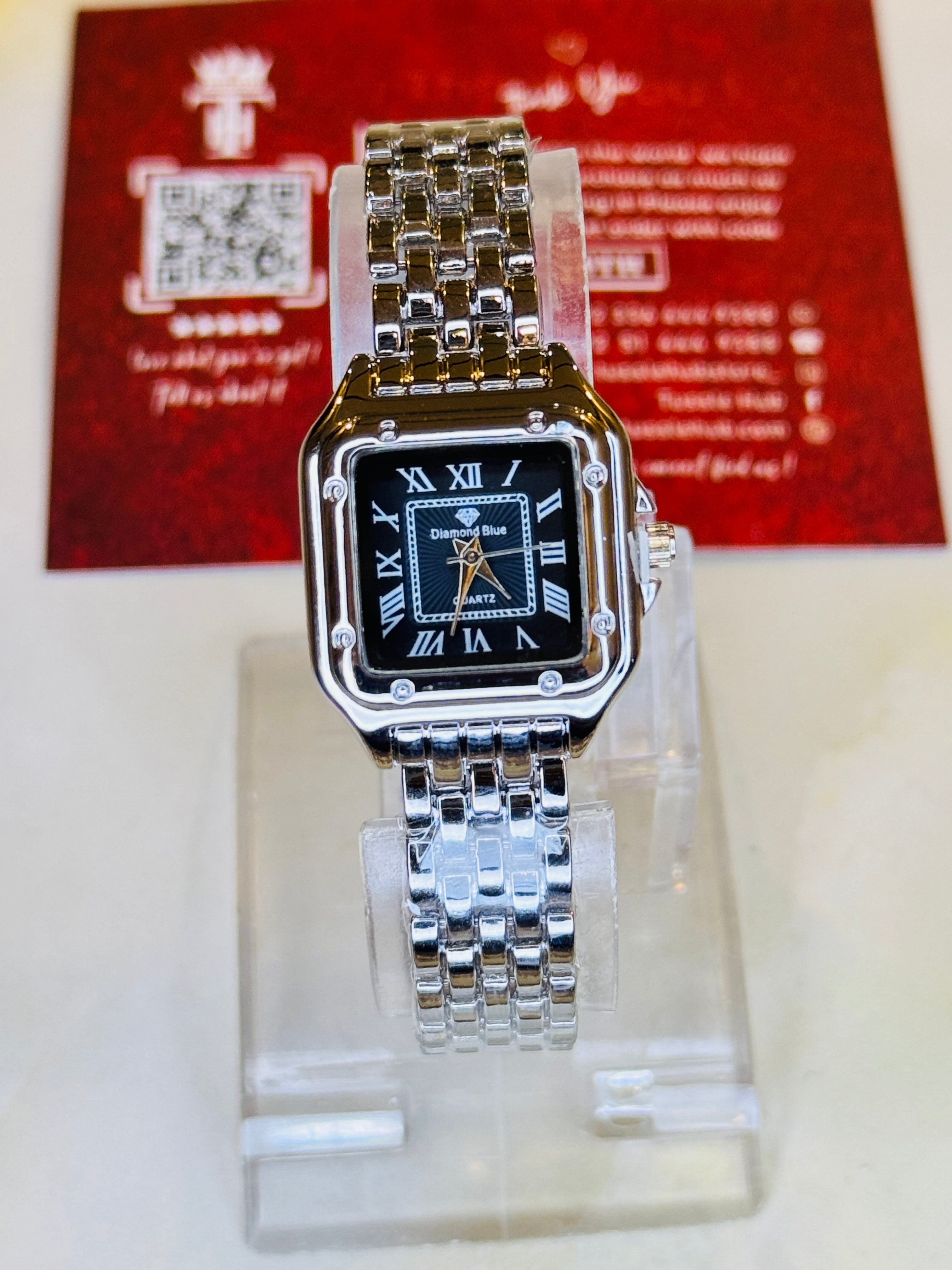 Silver Black Santos Watch For Her