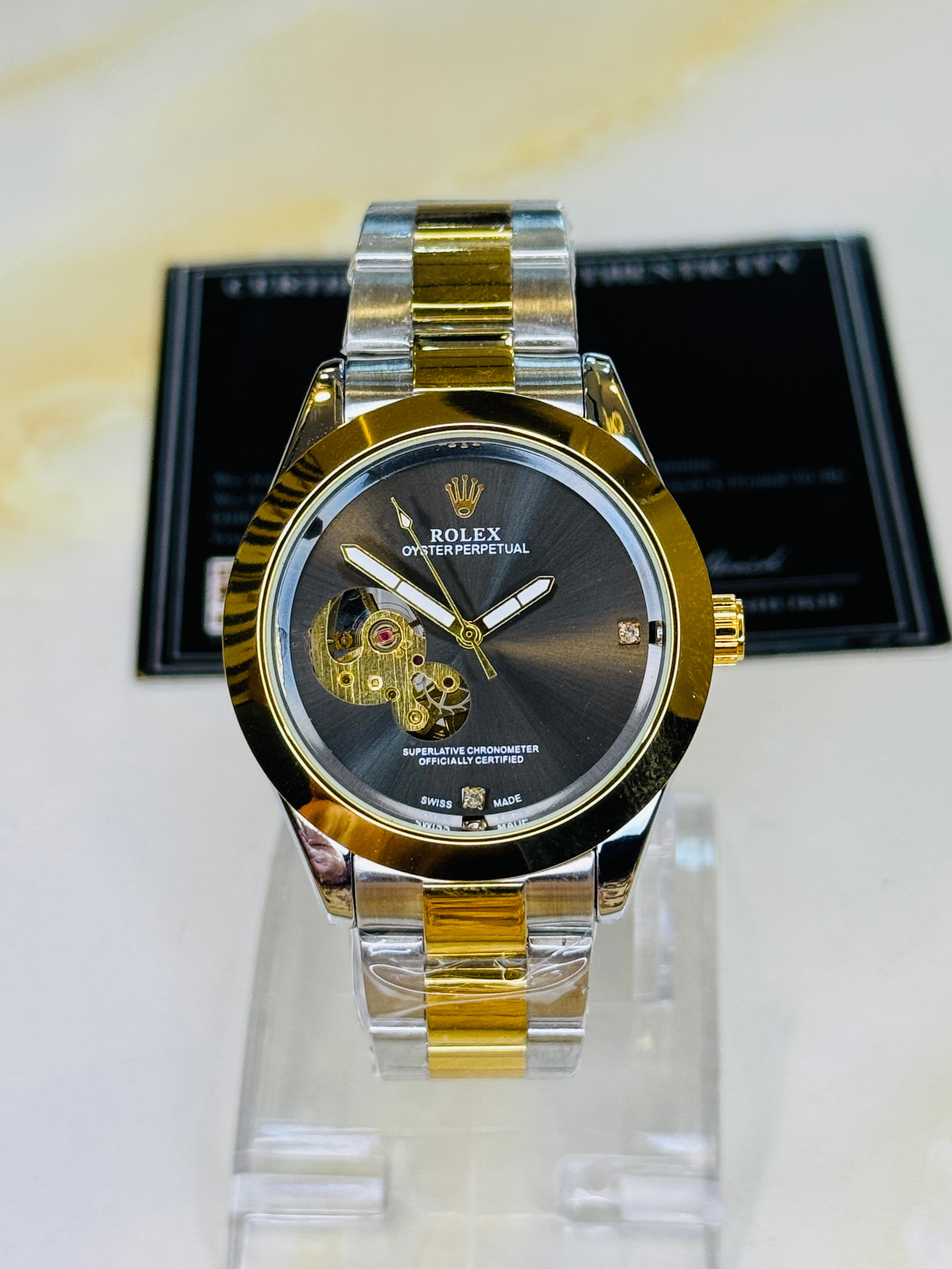 Two Tone Metallic Hawk Eye Automatic Rolex Watch