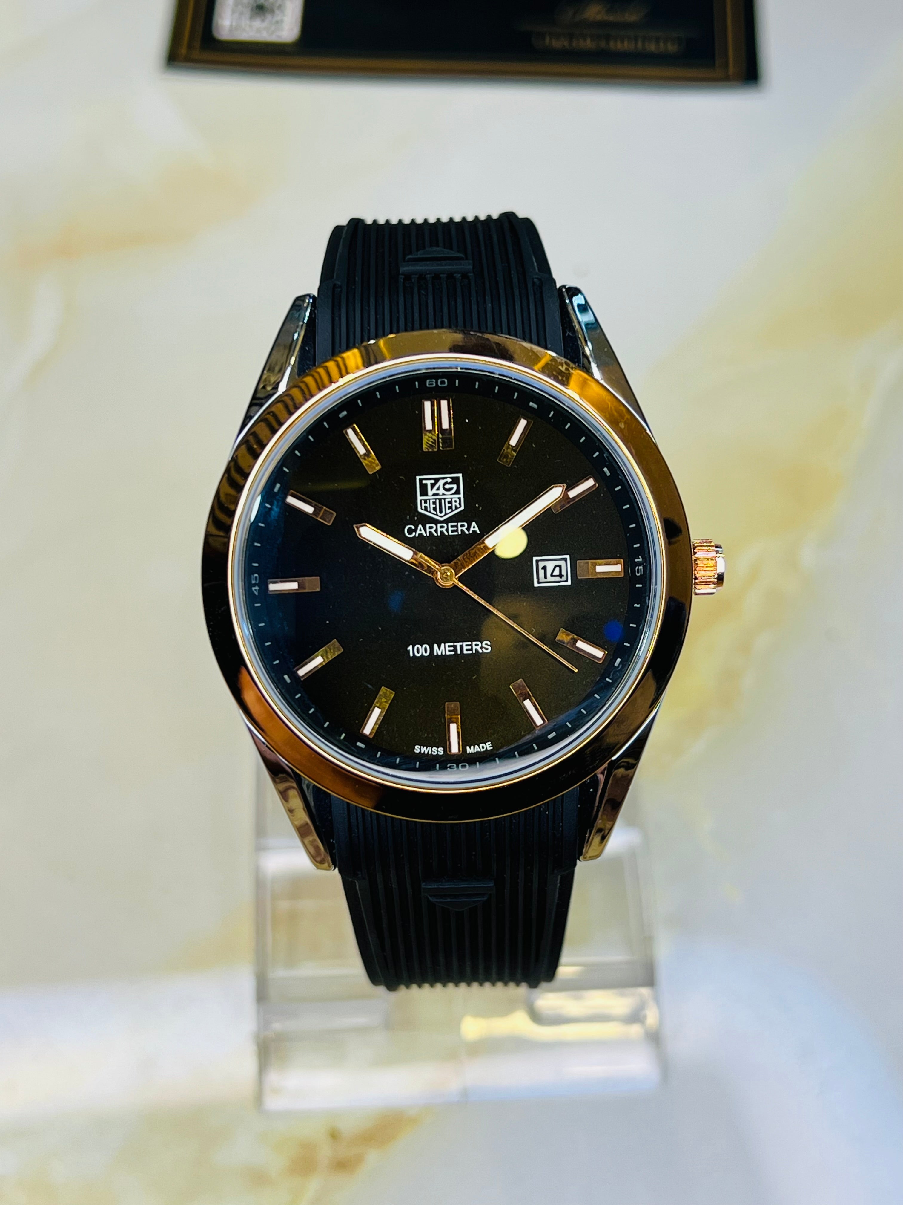 Black Two Tone Carrera Day Date Elite Dial Silicon Strap Watch