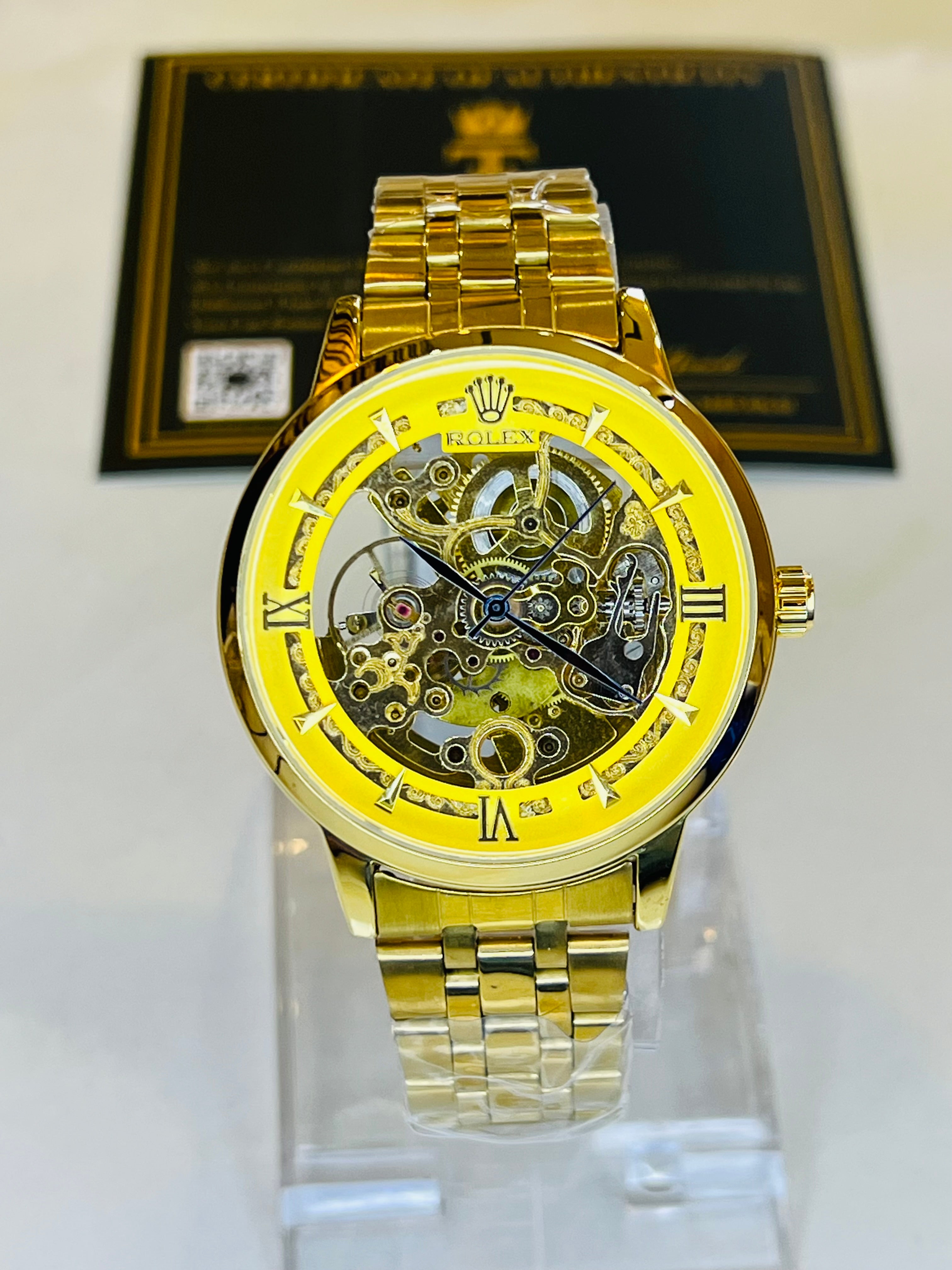 R-1 All Gold Chain Strap Skeleton Automatic Watch