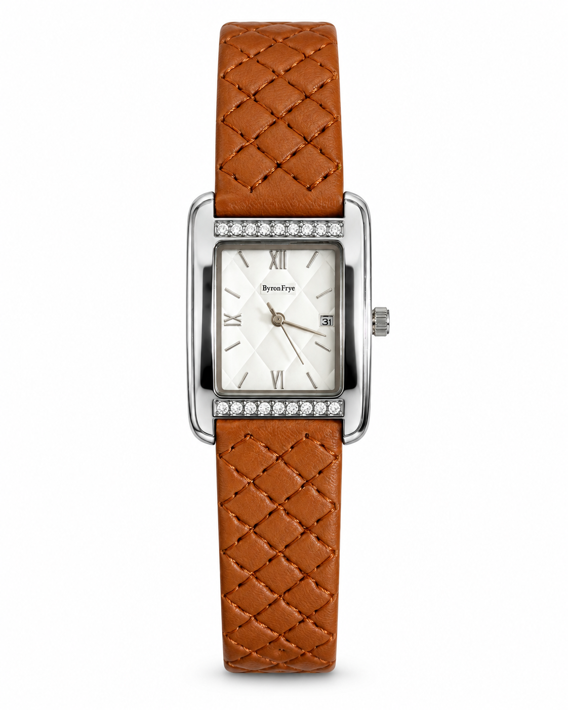Black Leather Zircon Square Watch For Her