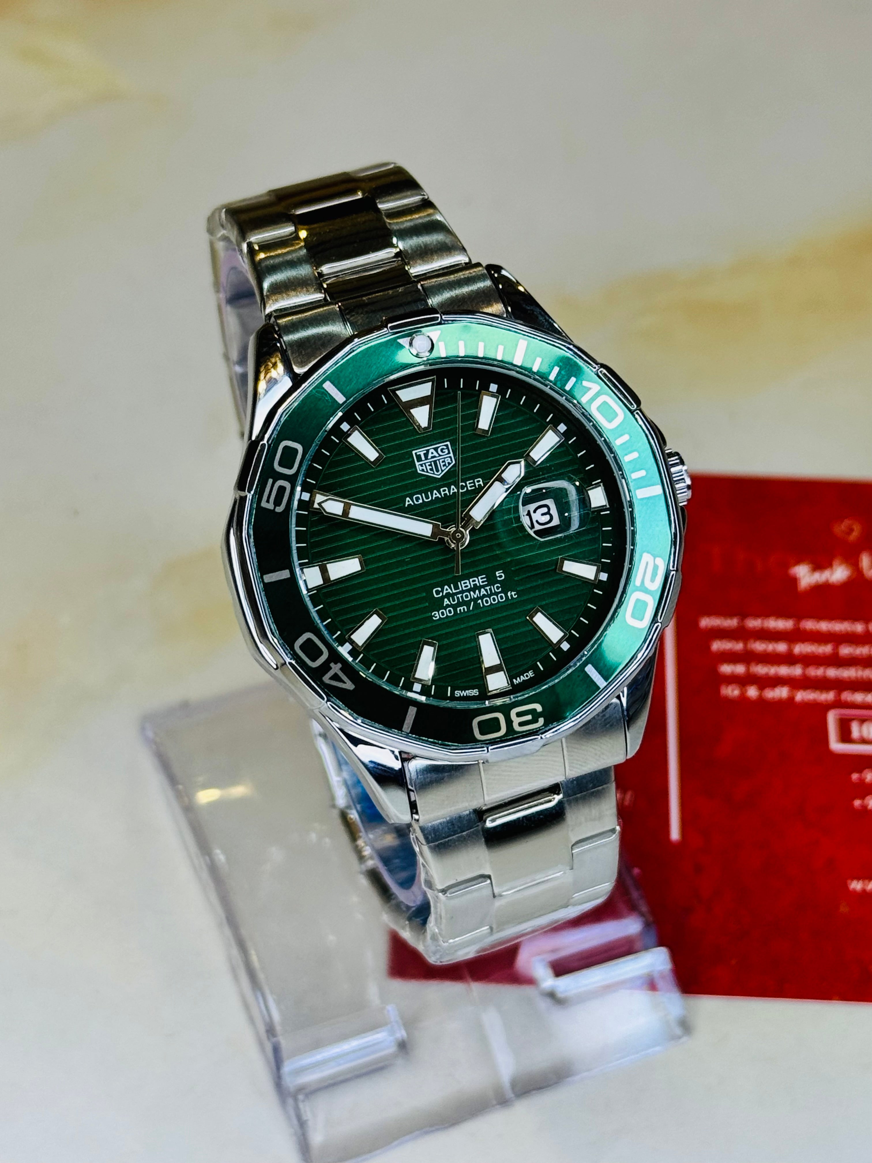 Tag Heur Aquaracer Silver Emerald Quartz Watch