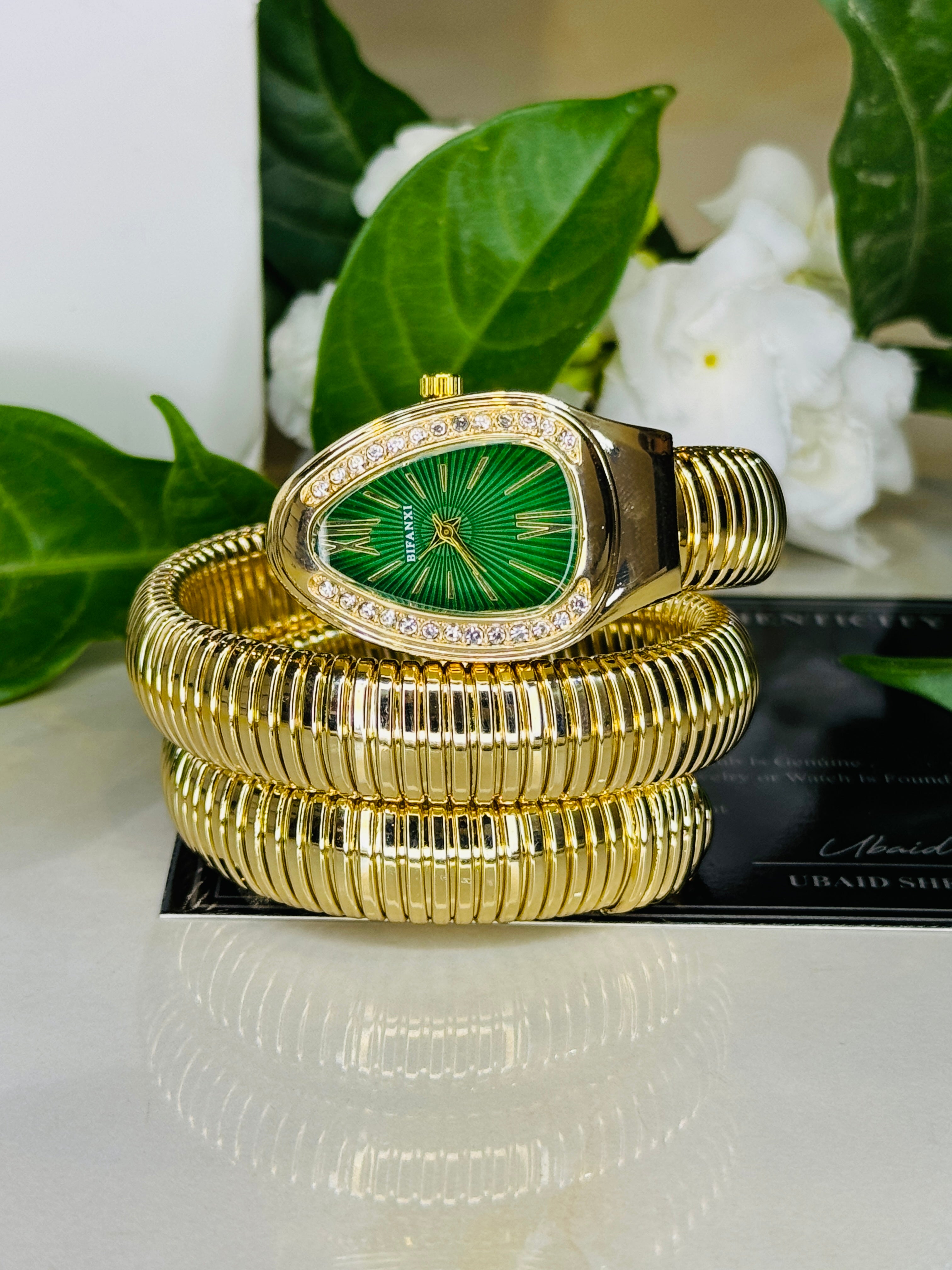 Gold Emerald Serpentine Watch For Her