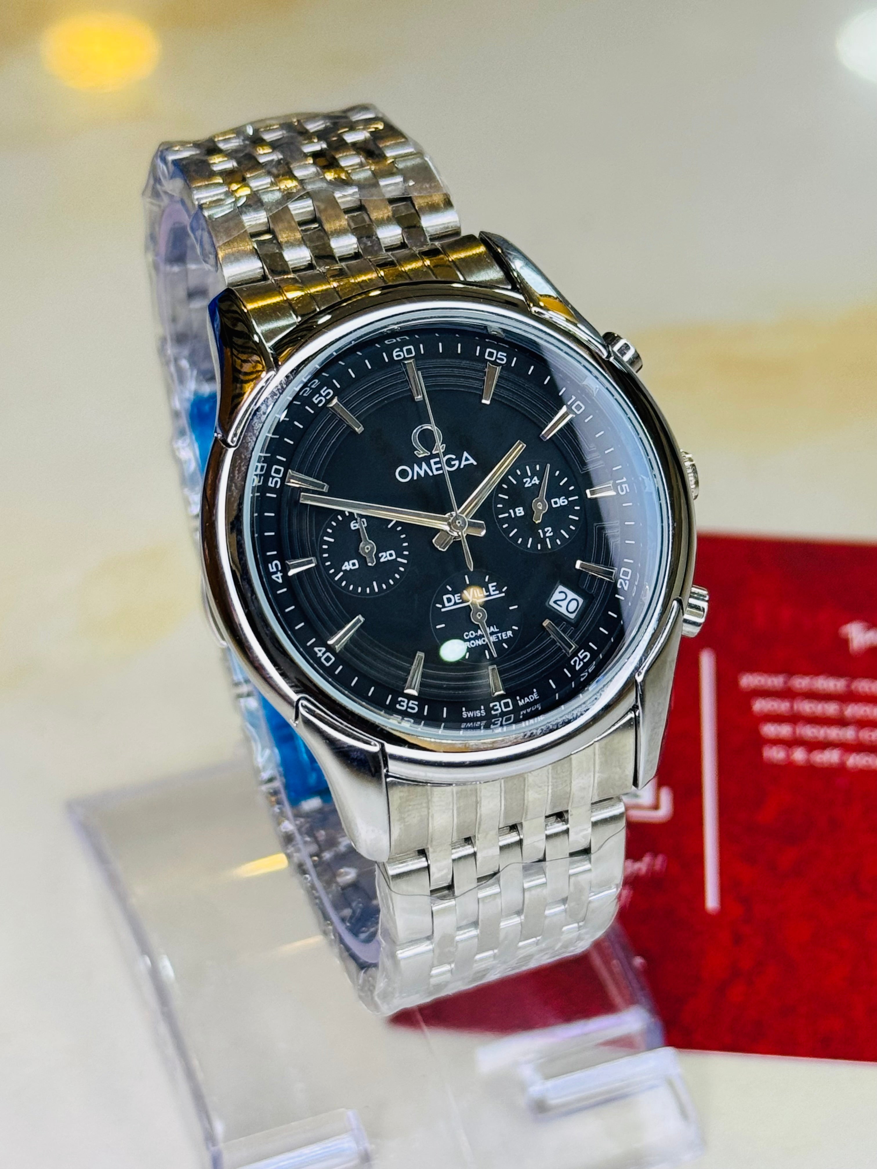 Omega De Ville Silver Black Chronograph Watch