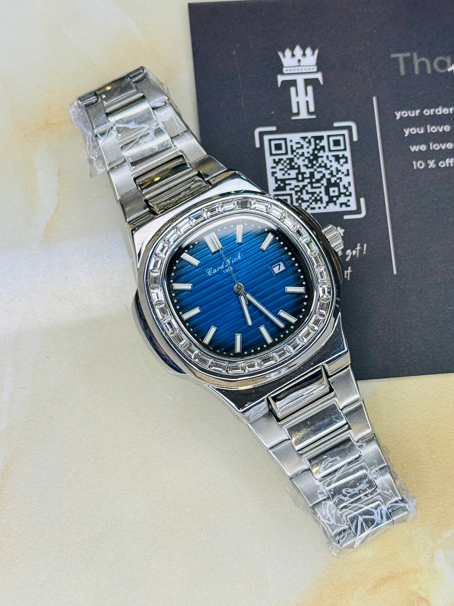 Card Nick Nautilus Silver Ocean Gem Stone Watch