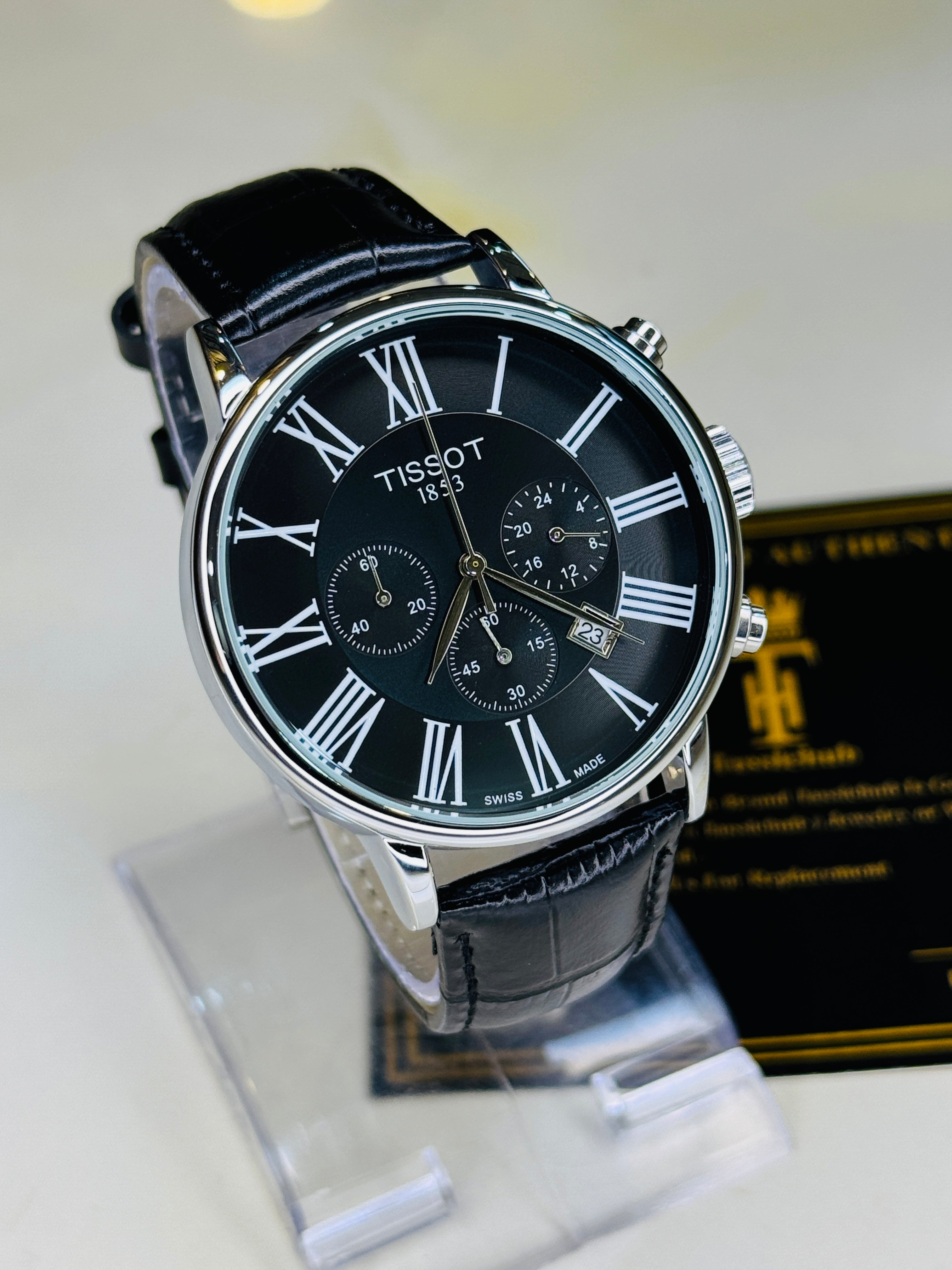 Roman Black Leather Chronograph Dial Tissot Watch