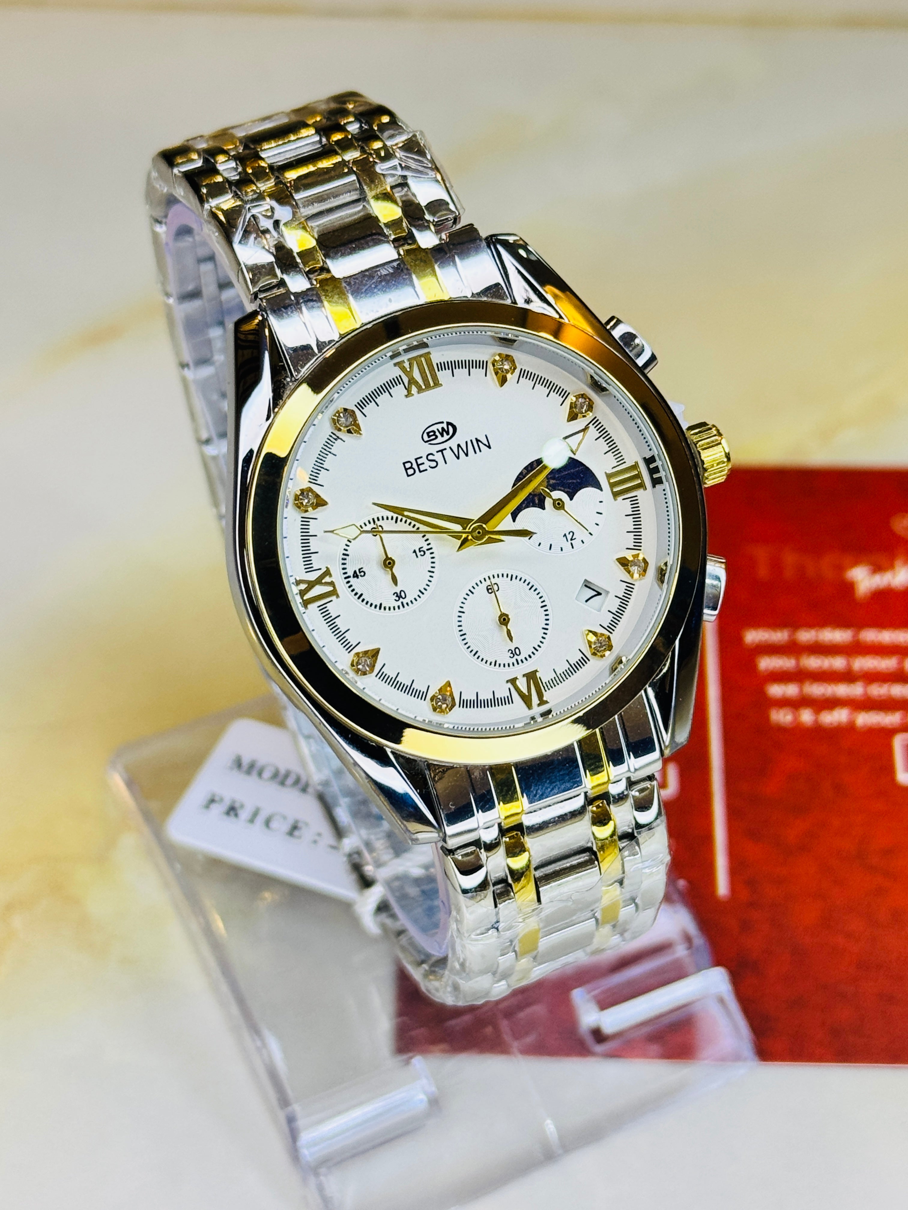 Bestwin Two Tone White Chronograph Watch