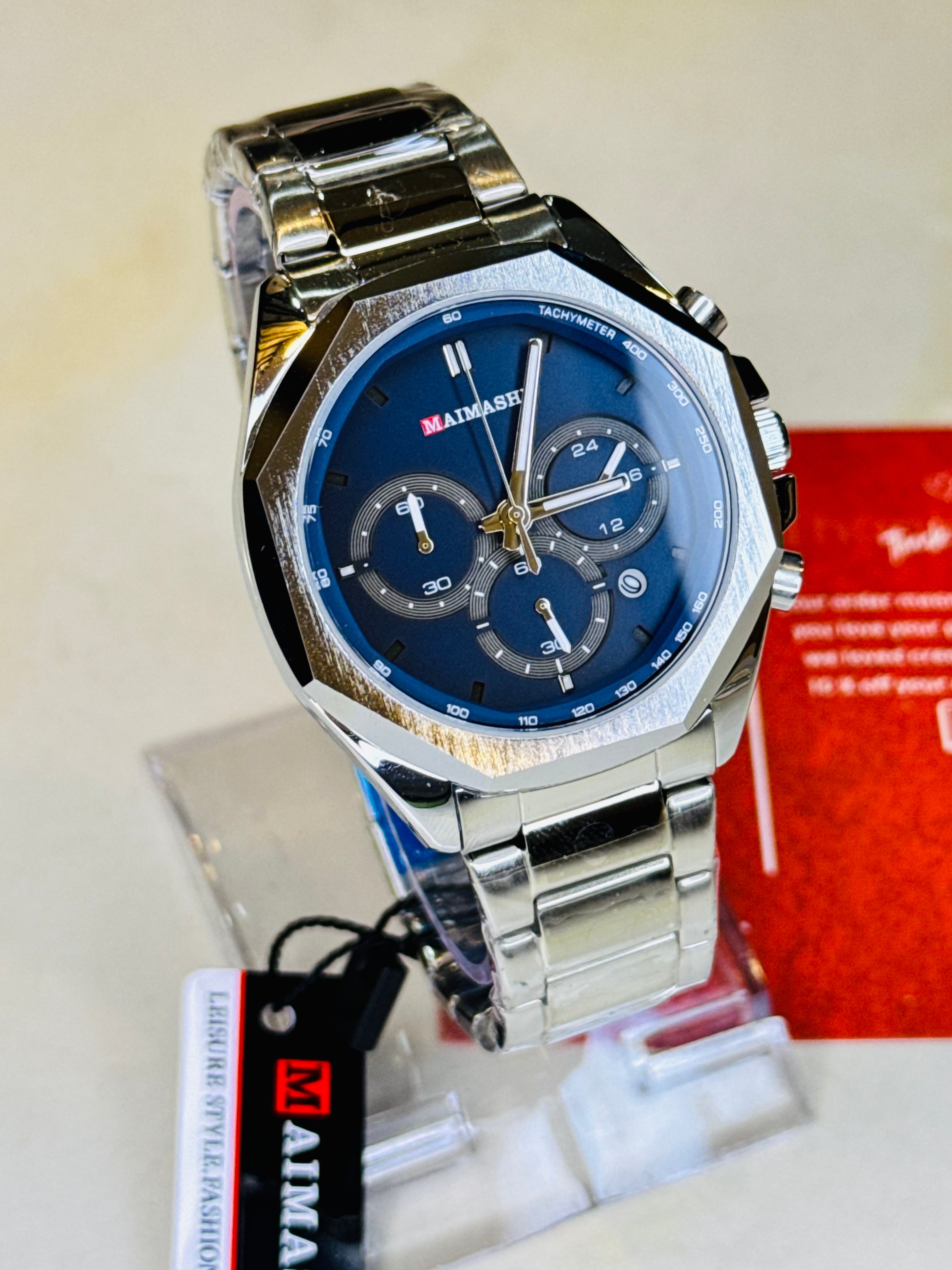 Silver Navy Maimashi Chronograph Waterproof Watch