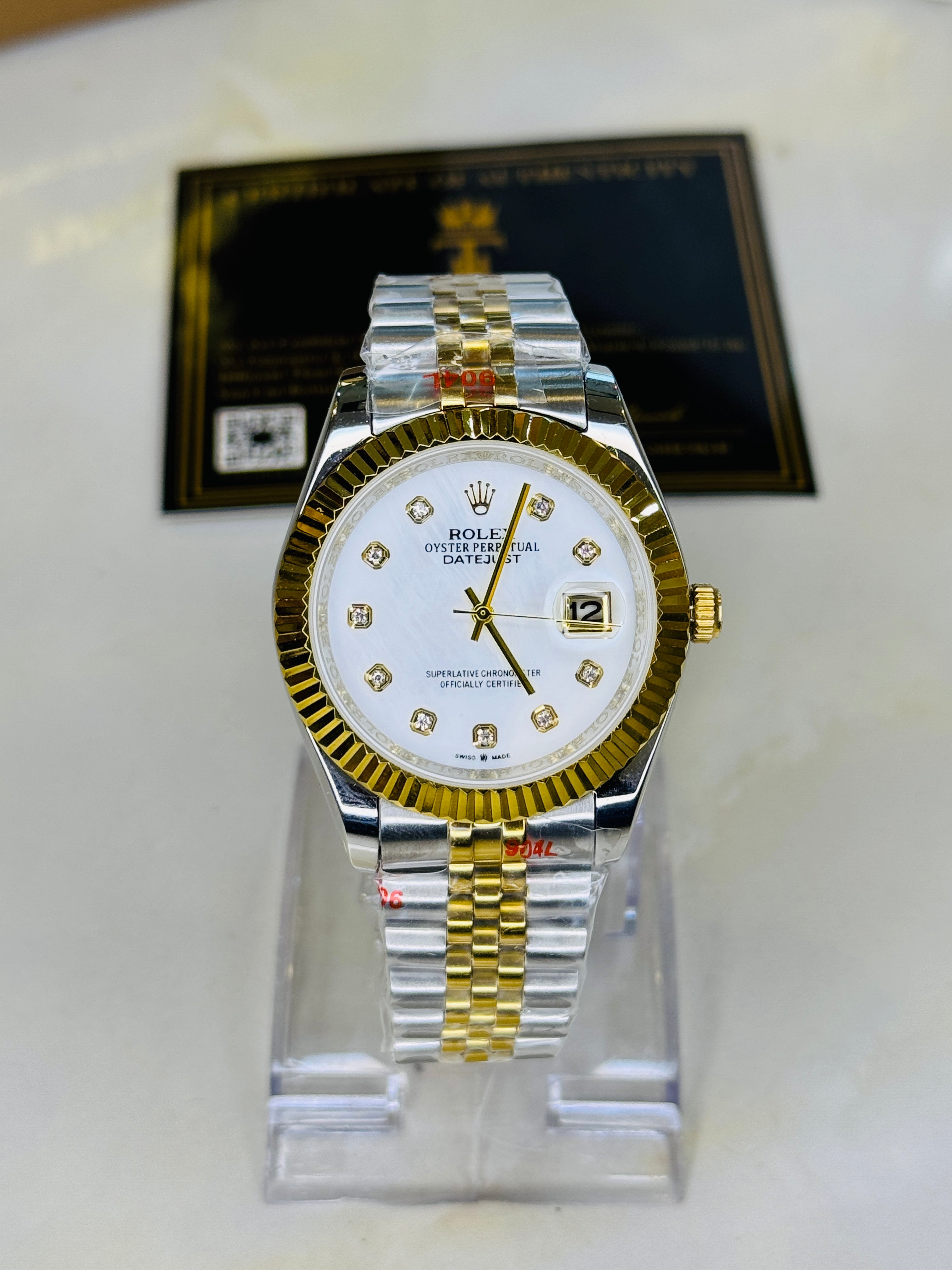 Jubilee Date Just Two Tone Diamond Fluted White Dial Quartz Watch