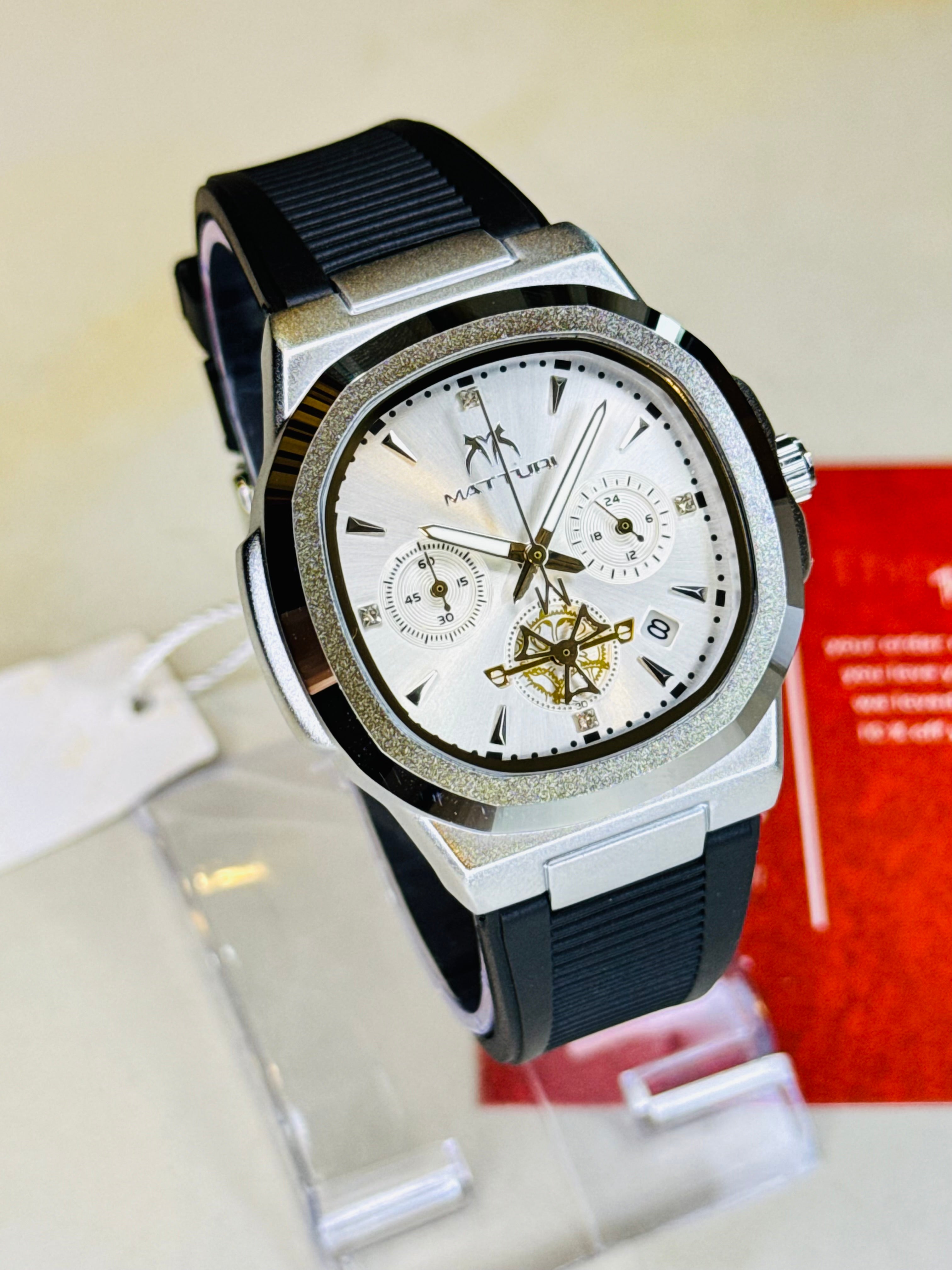 Matturi Black White Silicone Chronograph Watch