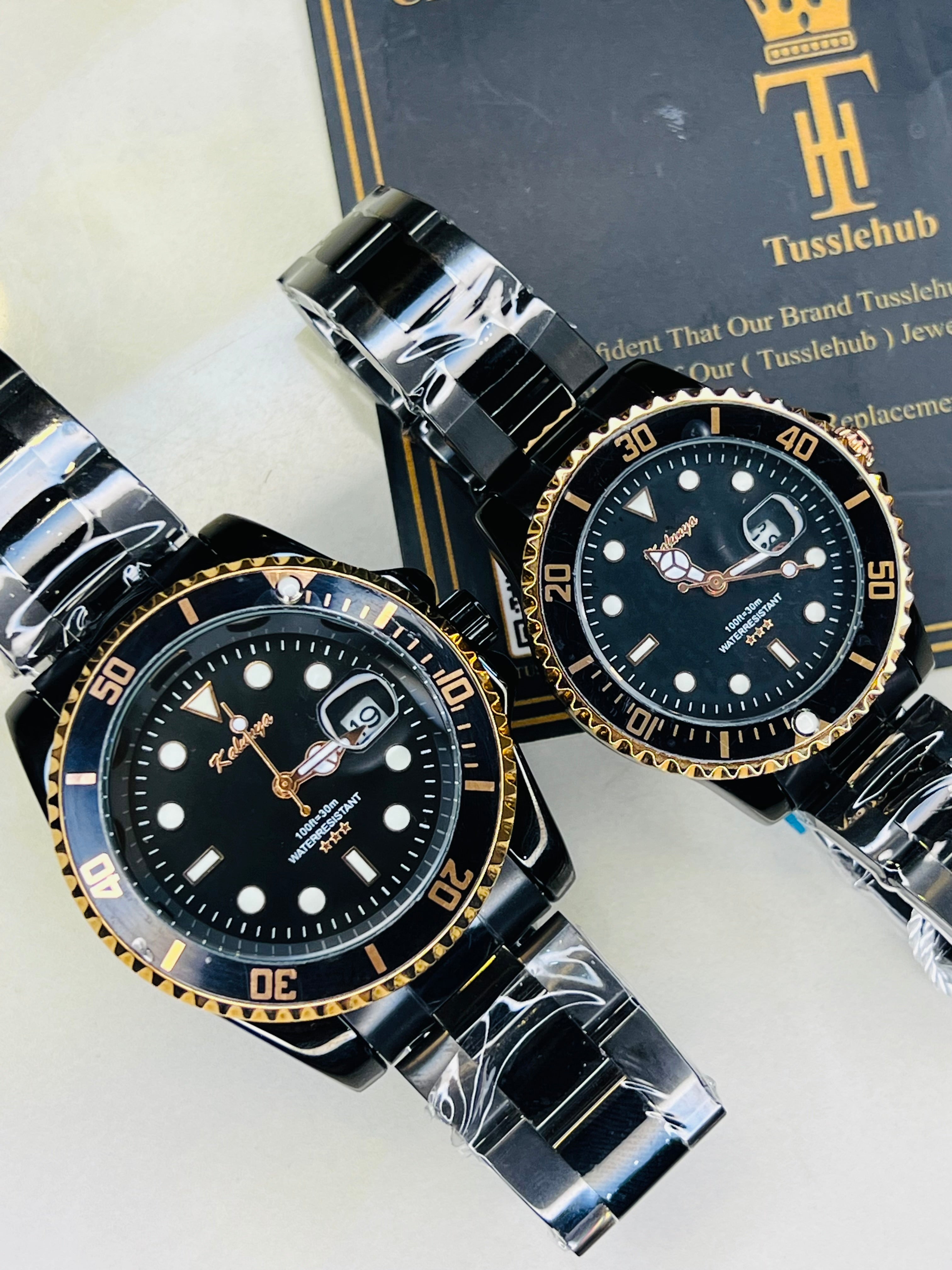 Kaluuya Black Rotating Bezel Couple Watches