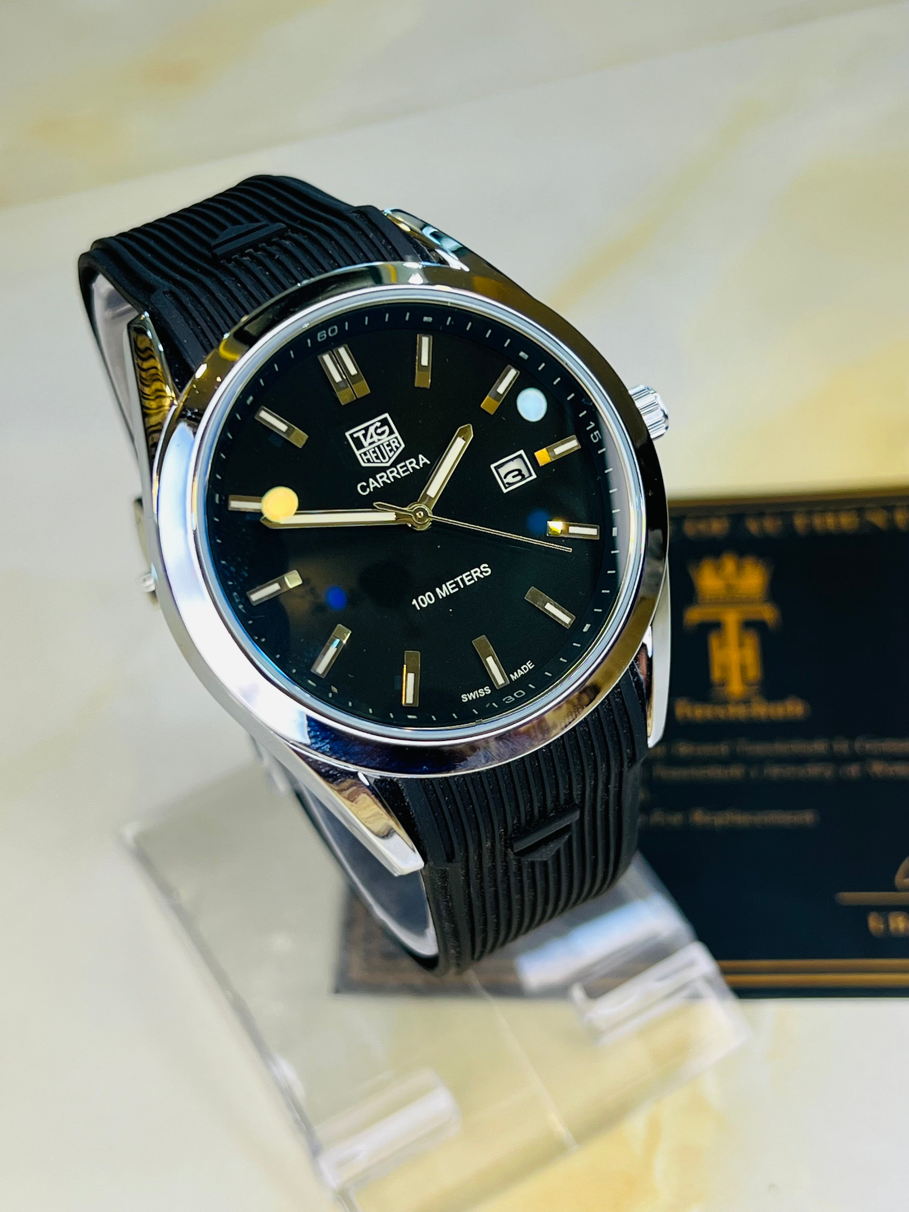 Black Carrera Day Date Elite Dial Silicon Strap Watch