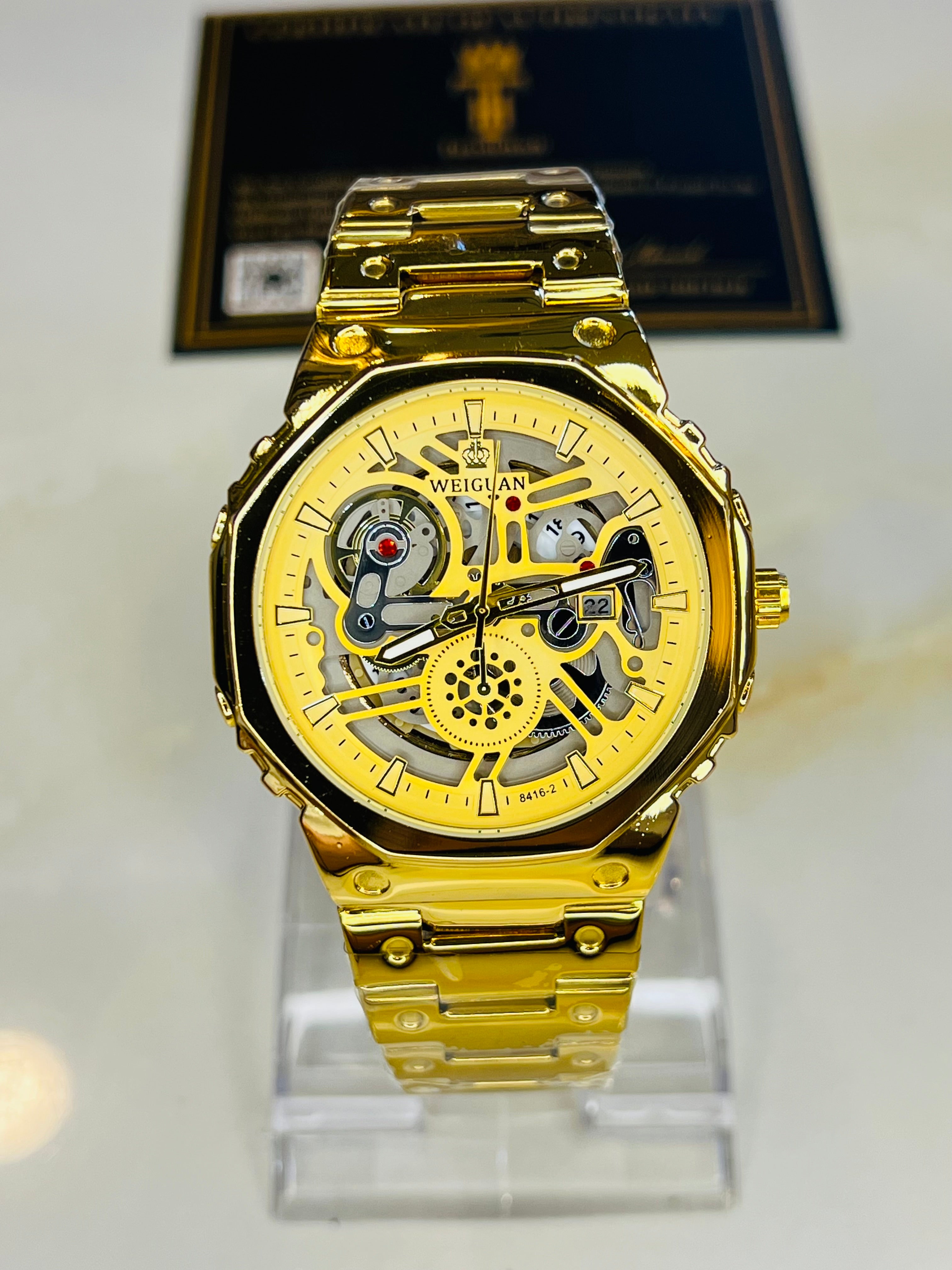 Weiguan Gold Skeleton Dial Watch
