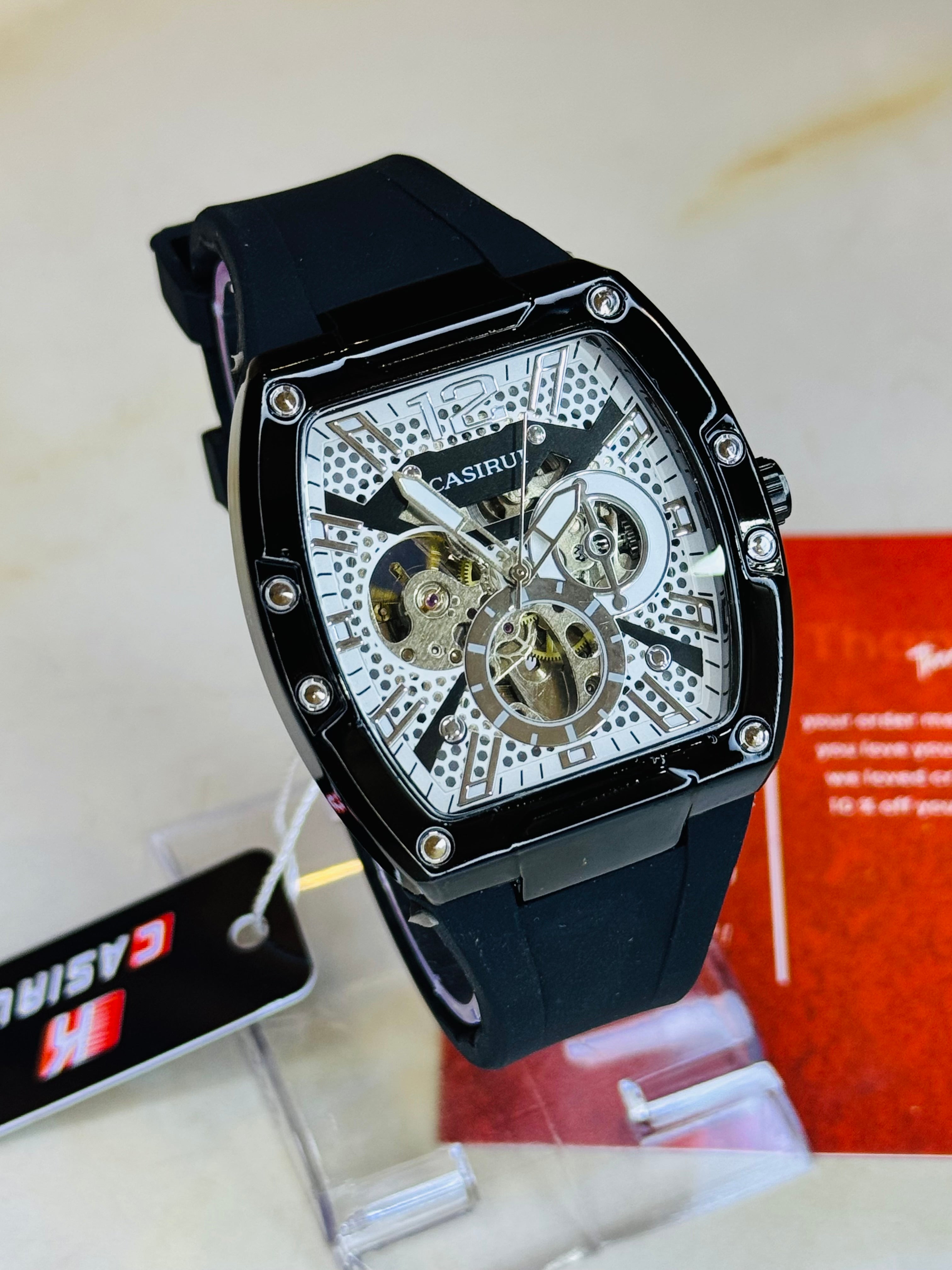 Black Automatic Skeleton RM Dial Watch