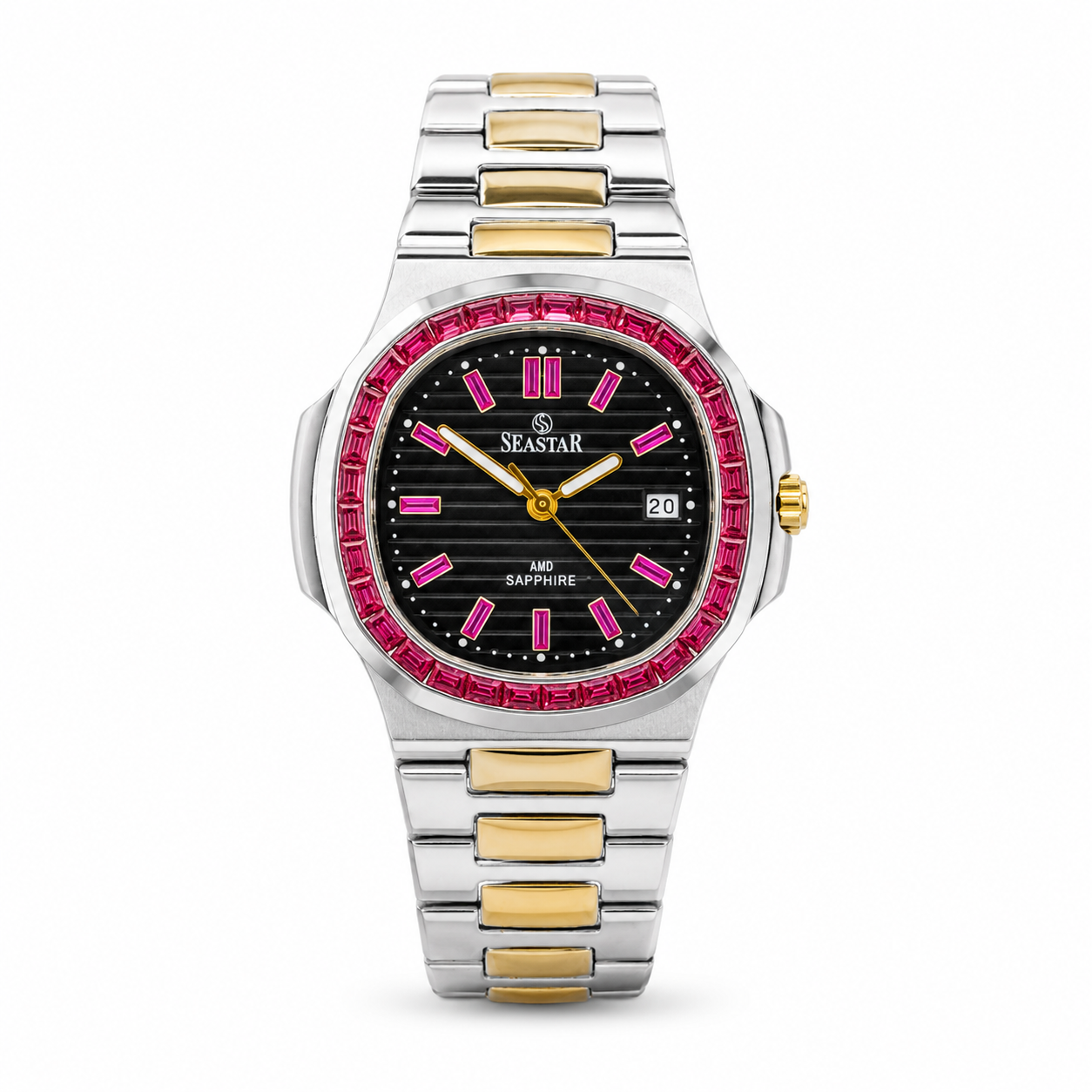 Two Tone Black Ruby Zircon Seastar Watch