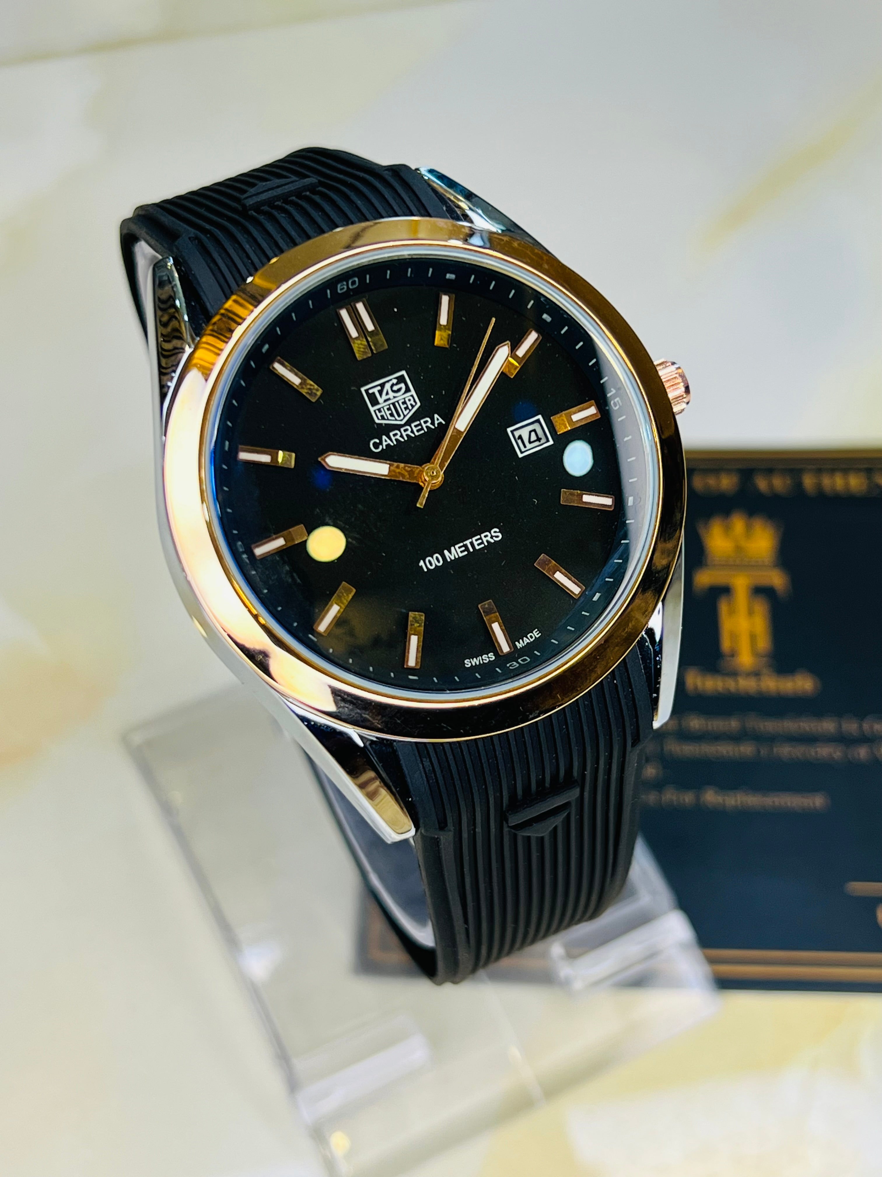 Black Two Tone Carrera Day Date Elite Dial Silicon Strap Watch