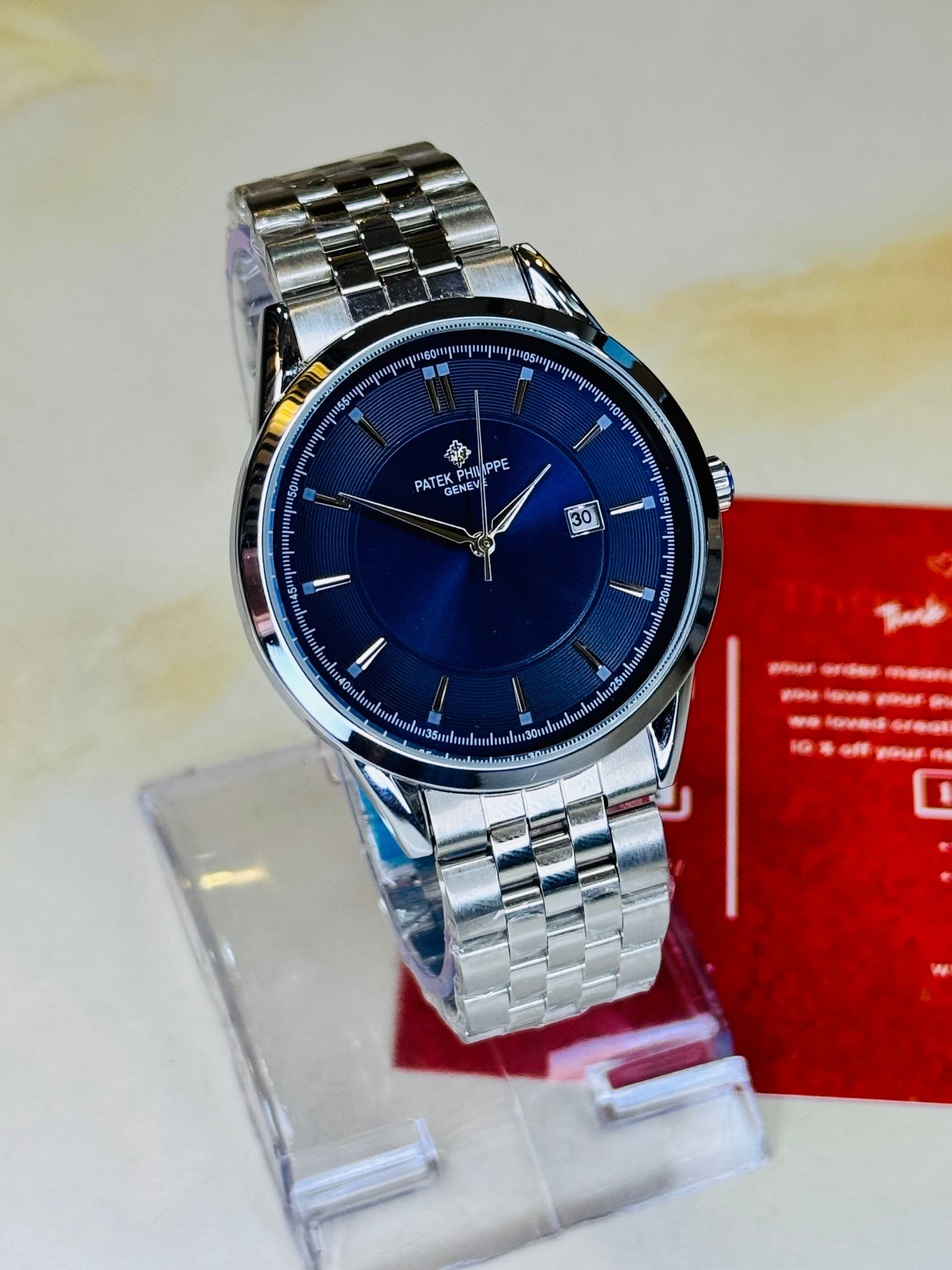 Silver Sapphire Round Smooth PP Watch