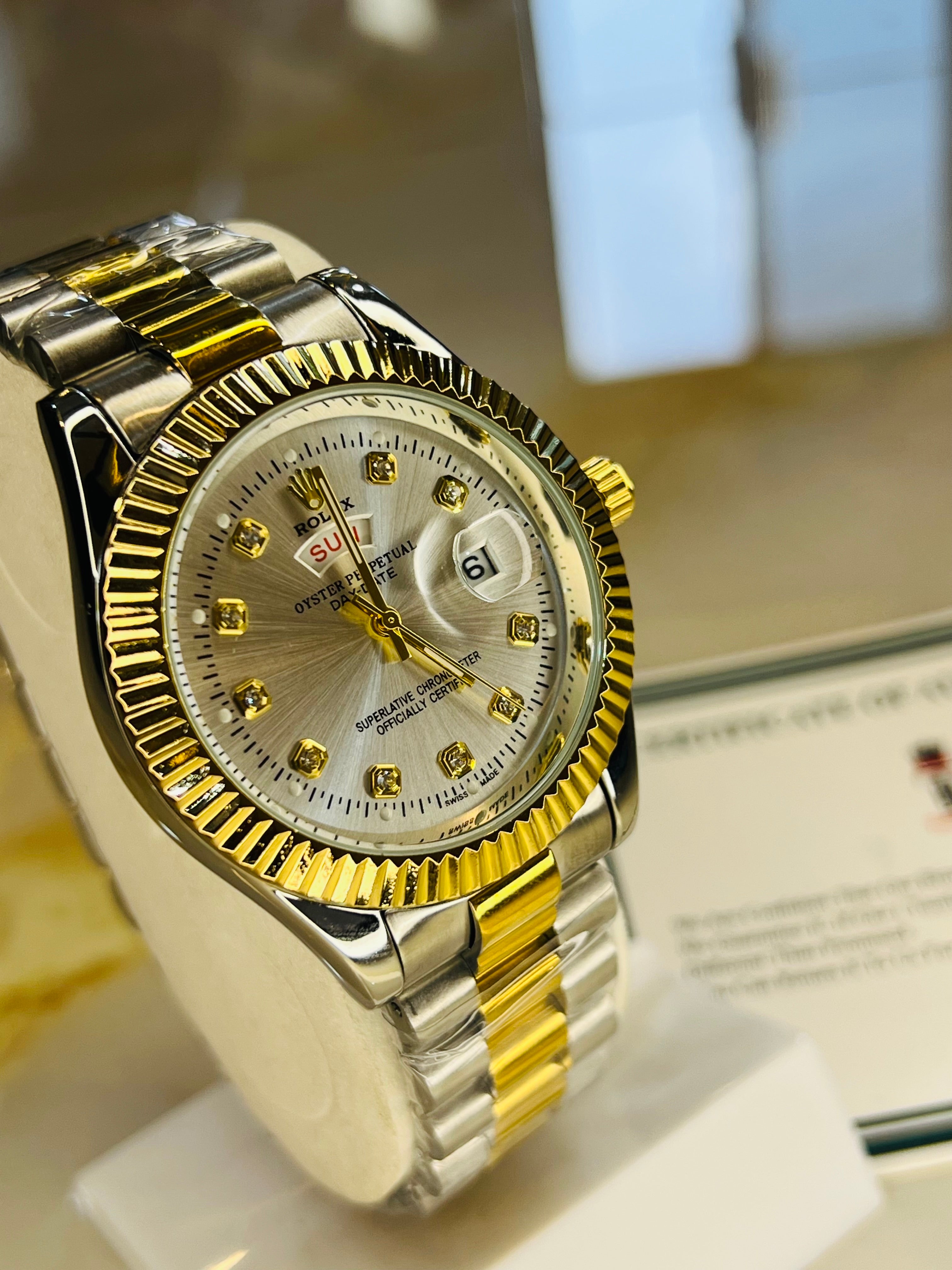 Premium Day Date Two Tone White Dial Watch