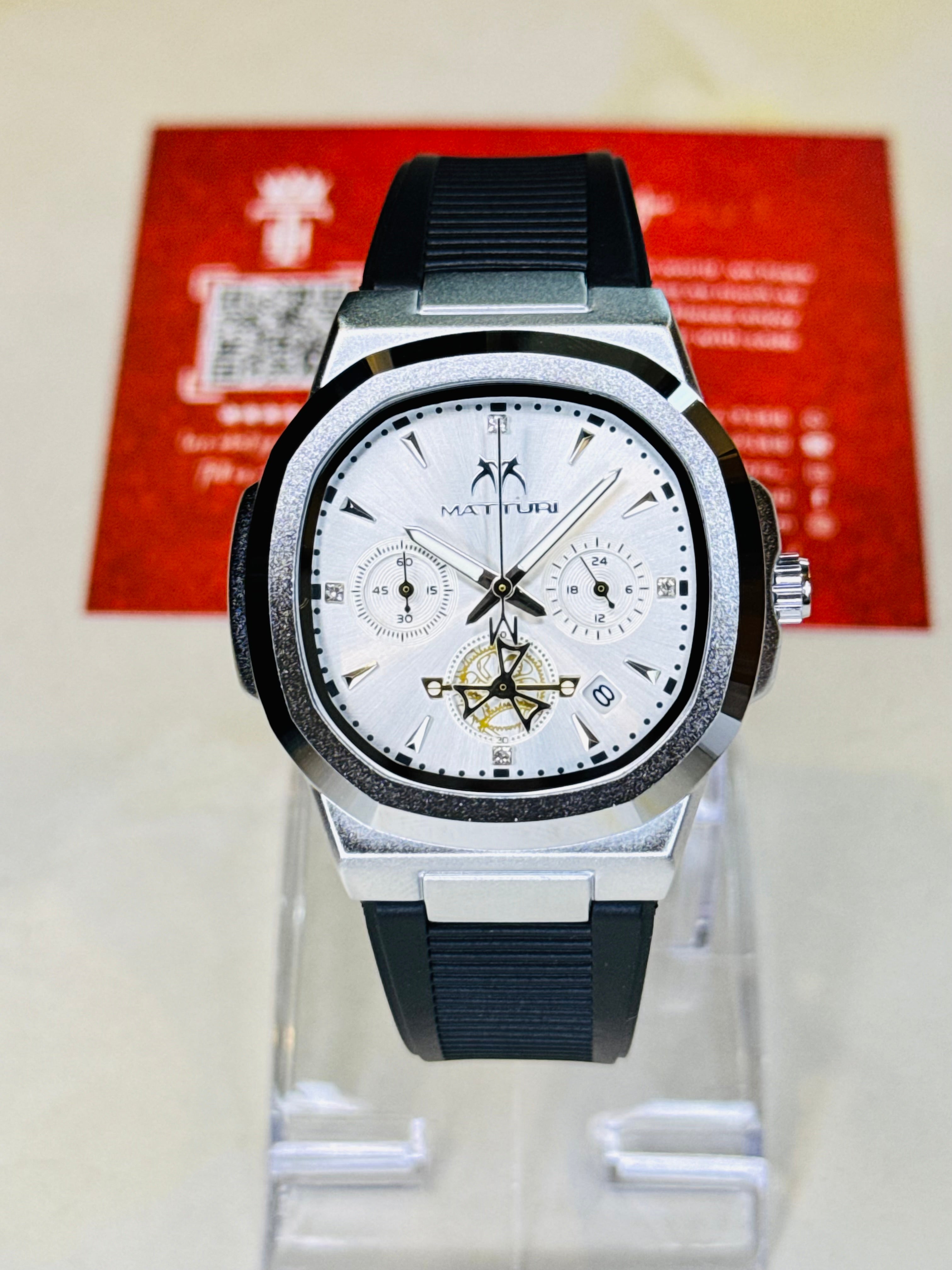 Matturi Black White Silicone Chronograph Watch