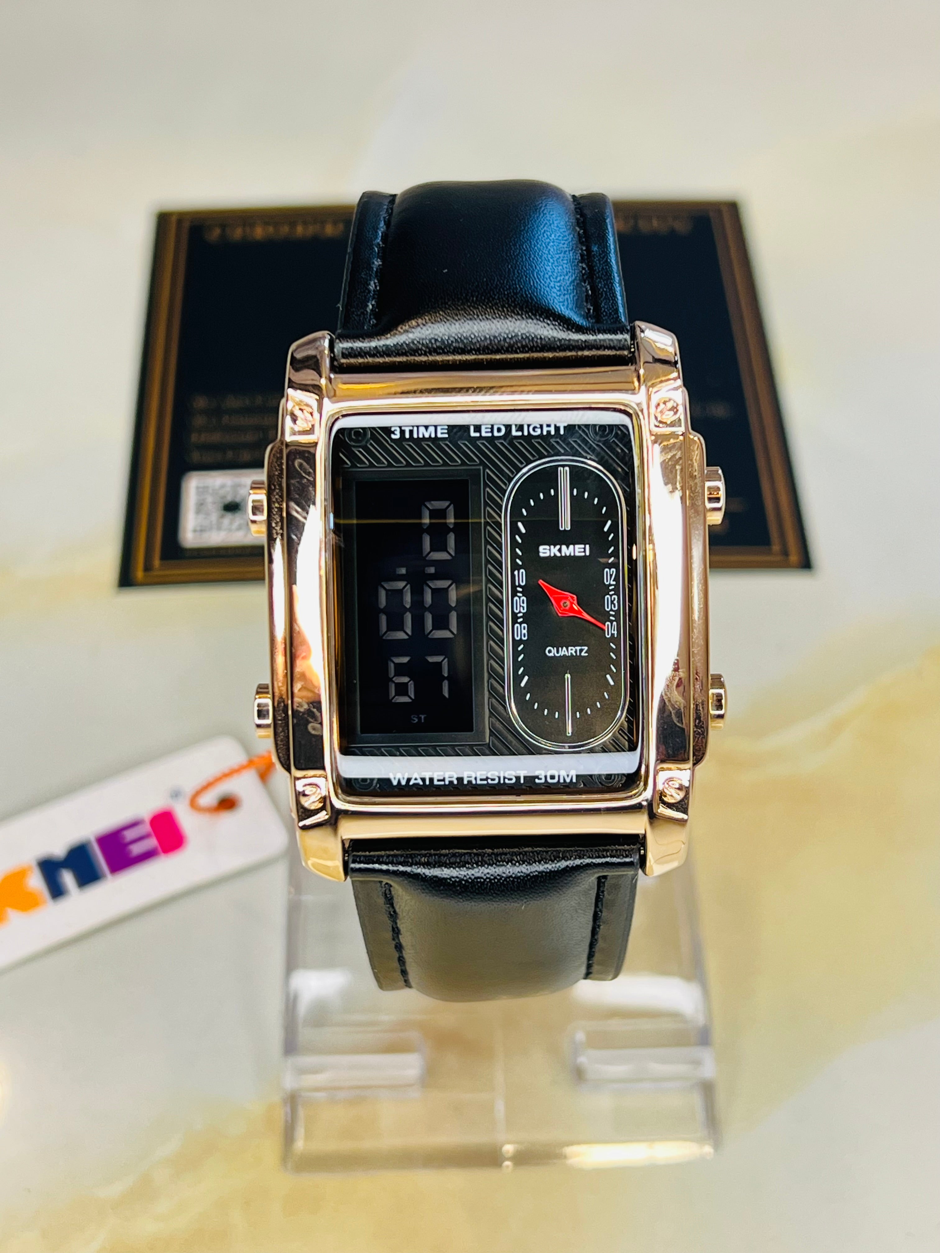 Leather Strapped Skmei 3 Time Rose Gold Watch