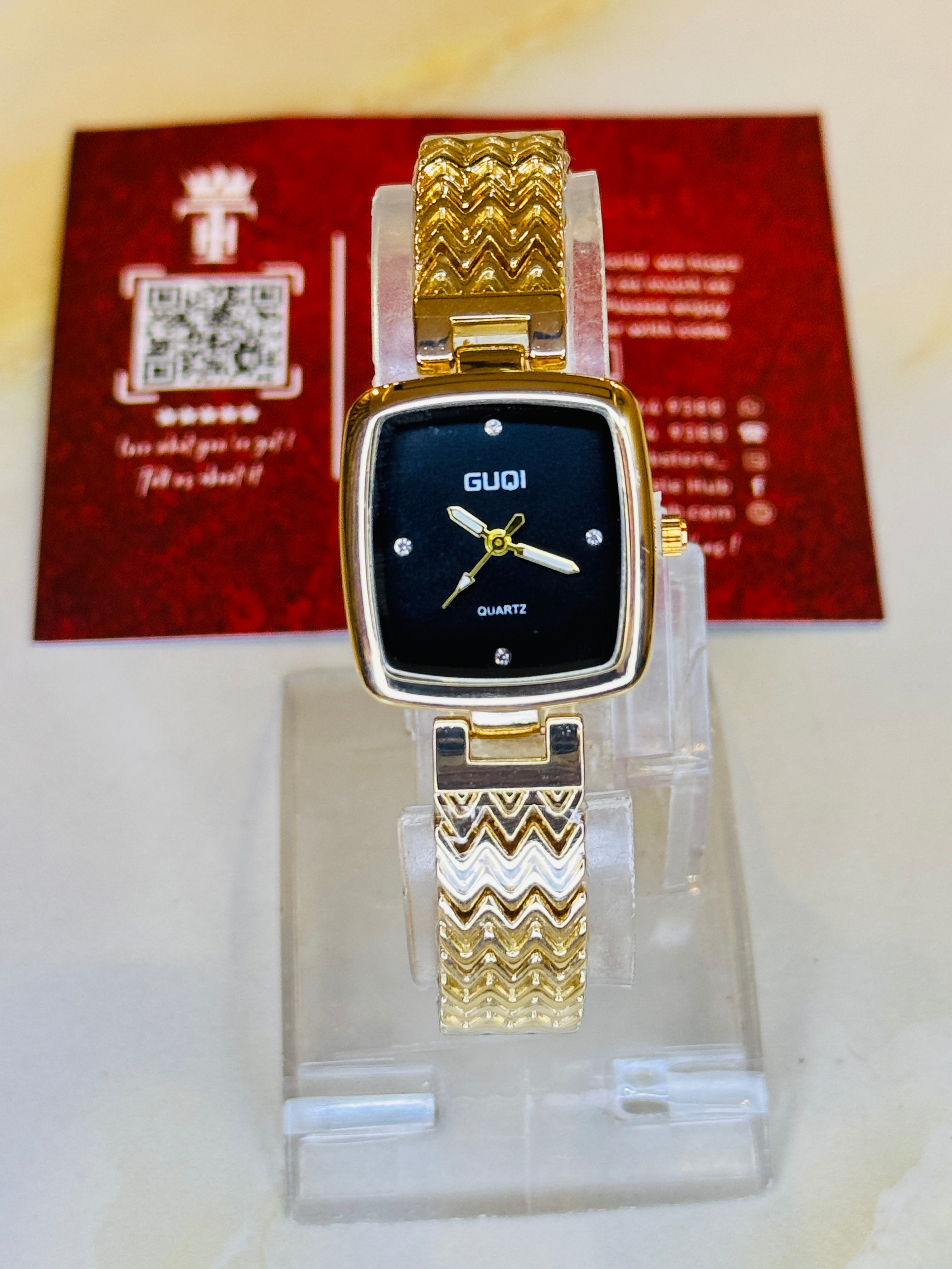 Gold Black Guqi Square Watch For Her
