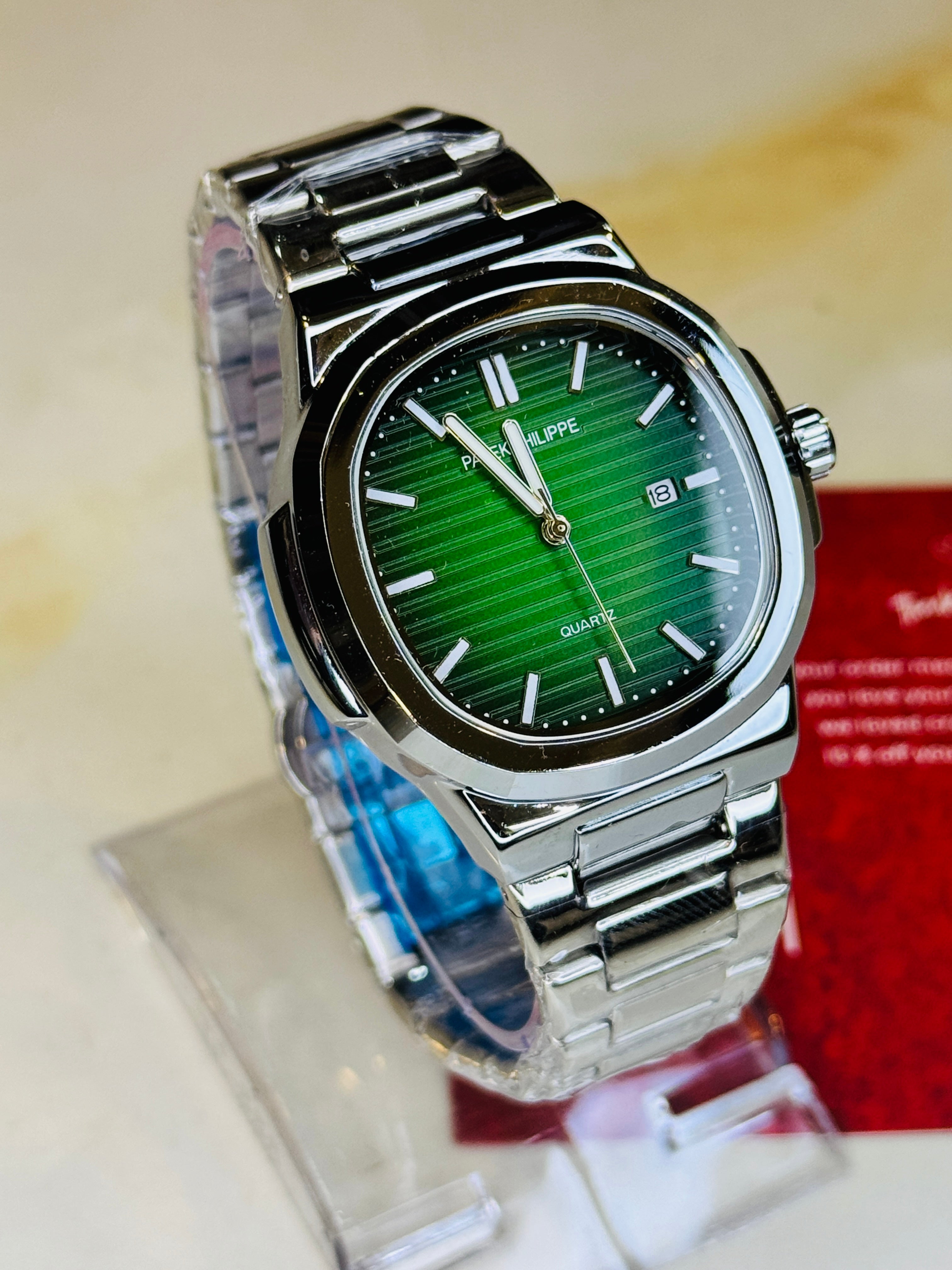 Silver Emerald Nautilus Premium Watch