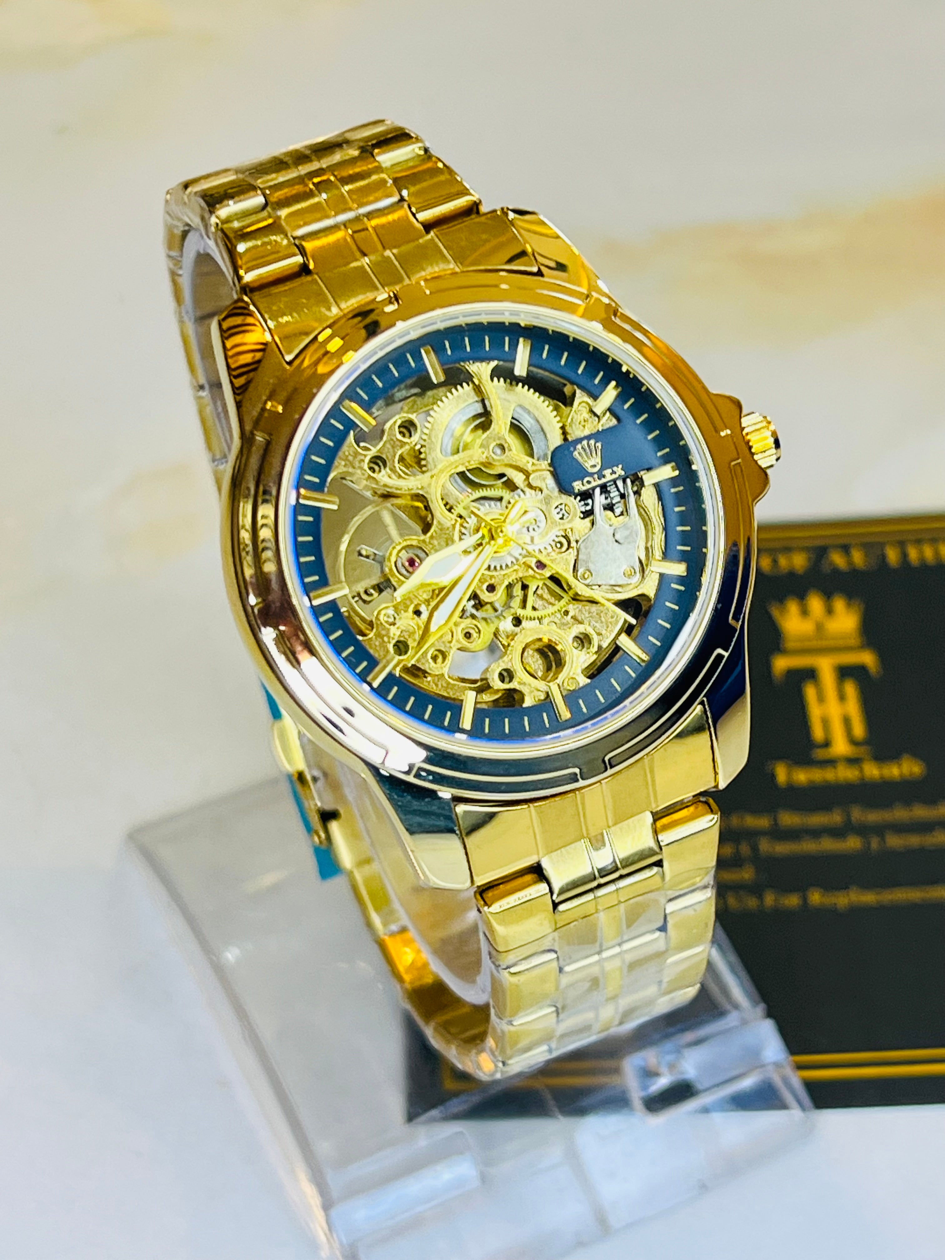 R-2 Gold Navy Chain Strap Skeleton Automatic Watch