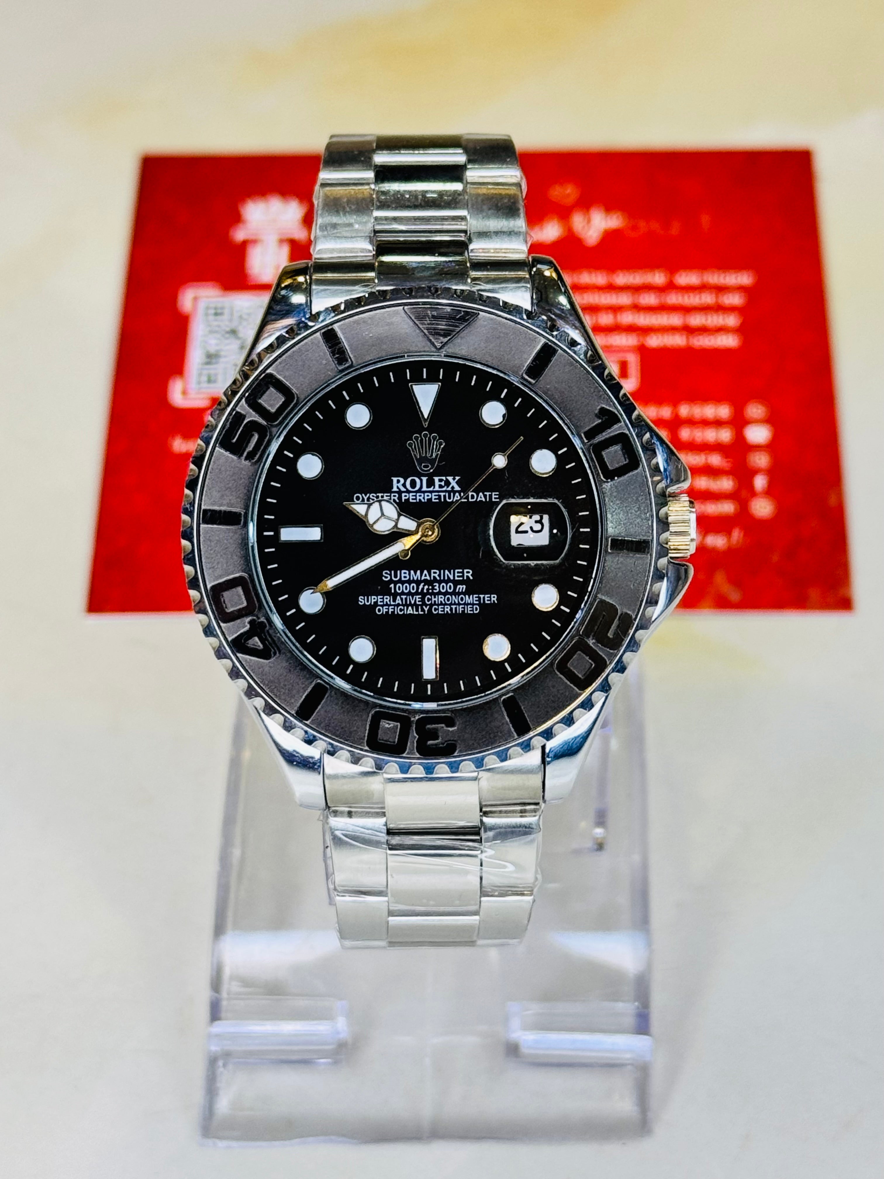 Silver Black Chain Yatchmaster Watch