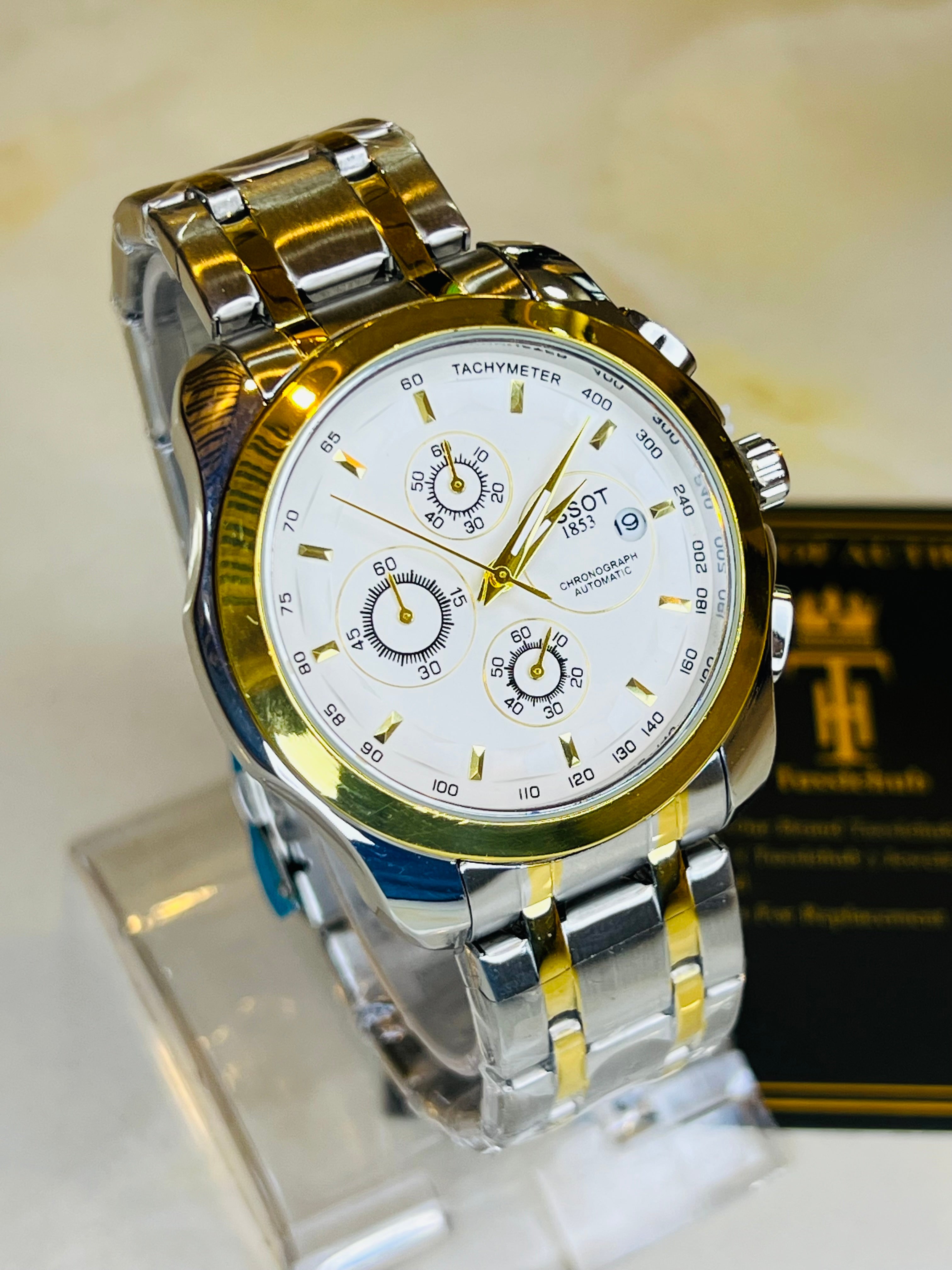 Two Tone White 1853 Chain Strap Chronograph Watch