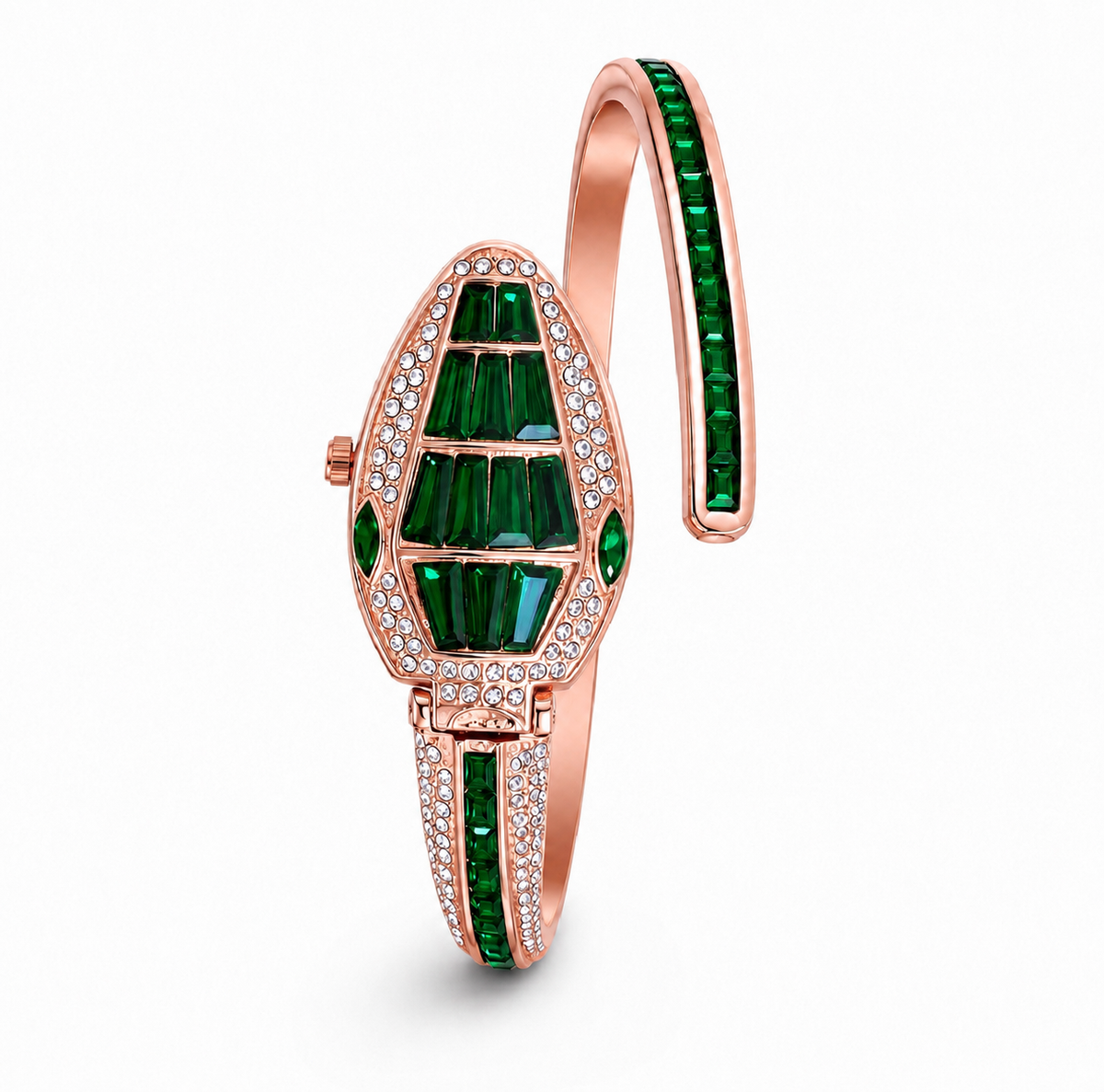 Serpentine Iced Face Open Bangle Watch