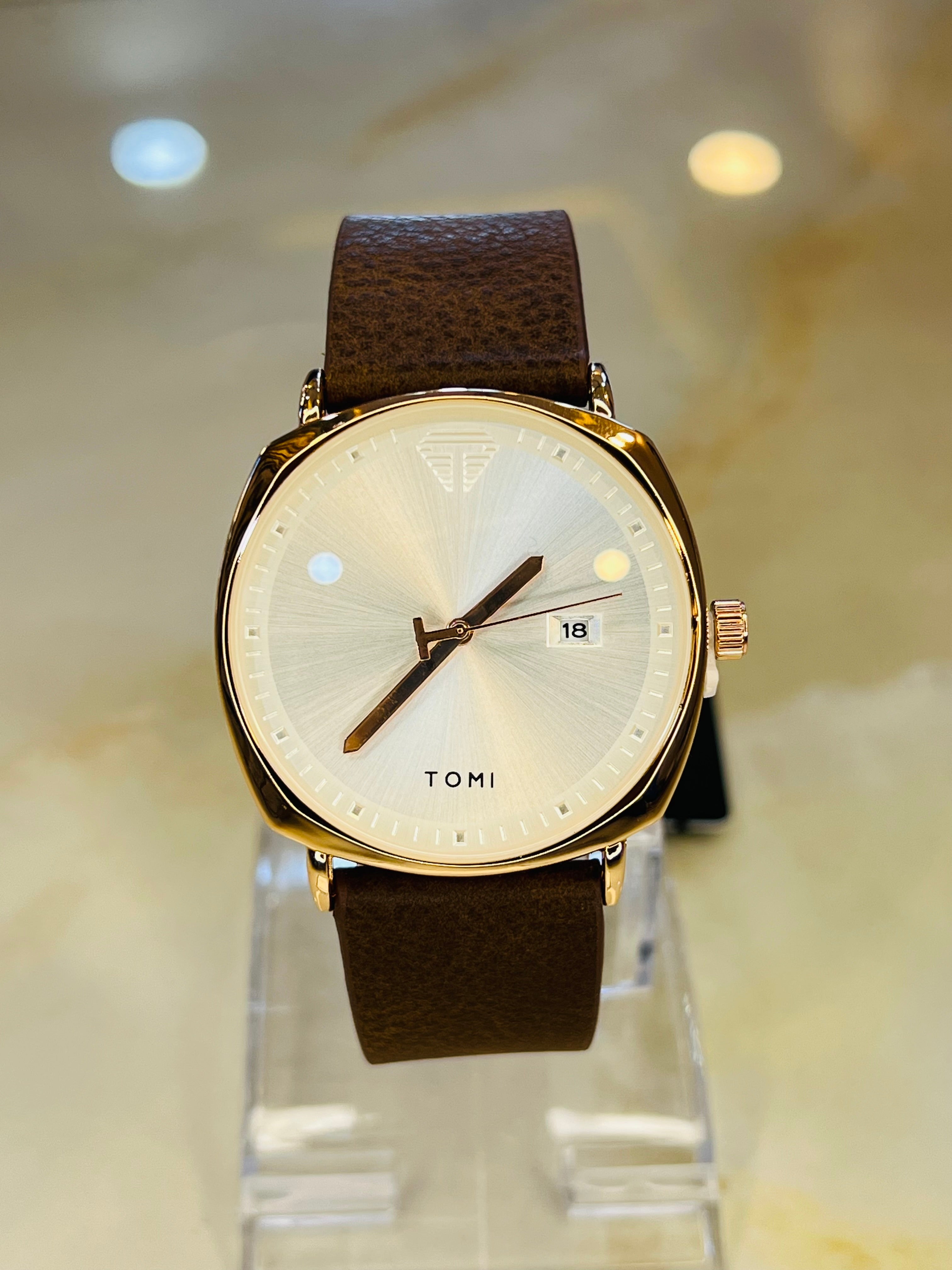 Tomi Brown White Sleek Dial Watch