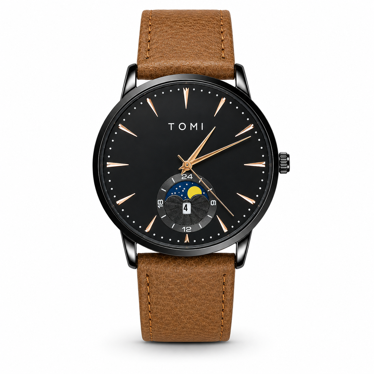 Tomi Brown Black Leather Magnetic Strap Watch