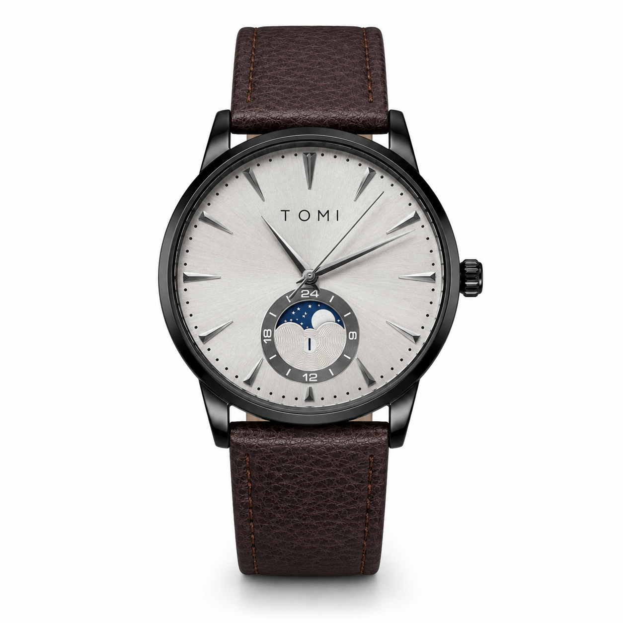 Tomi Coffee Grey Leather Magnetic Strap Watch