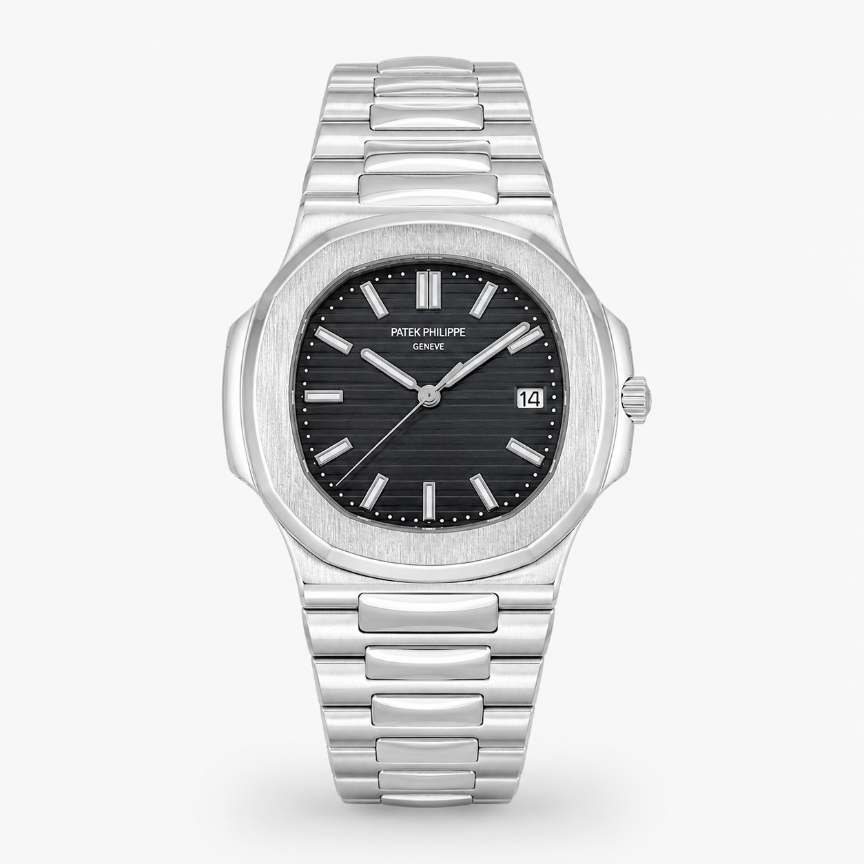 Silver Nautilus Black Dial Watch