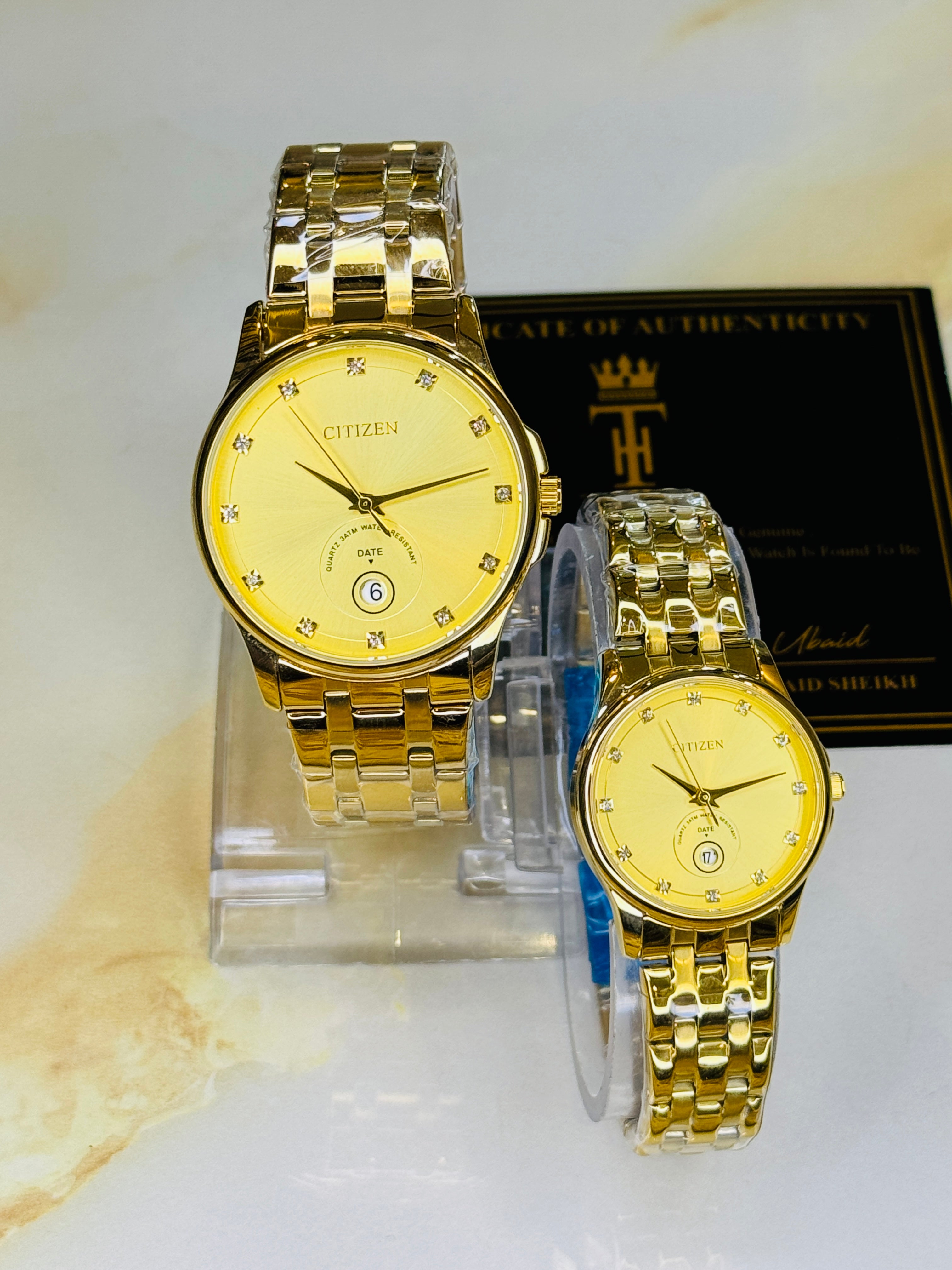 All Gold Down Date Citizen Couple Watch