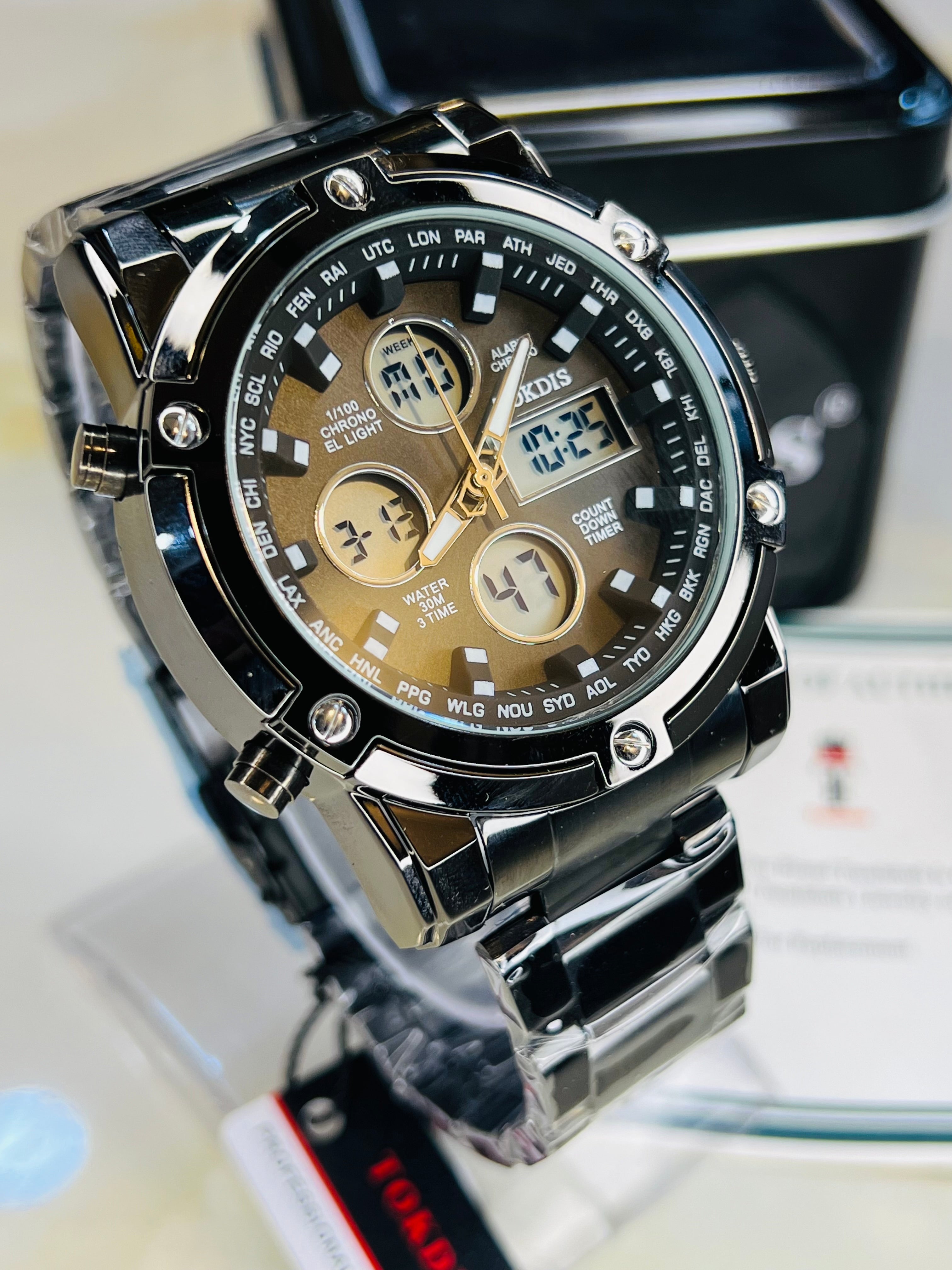 Black Metal Digital Analogue Tokdis Watch