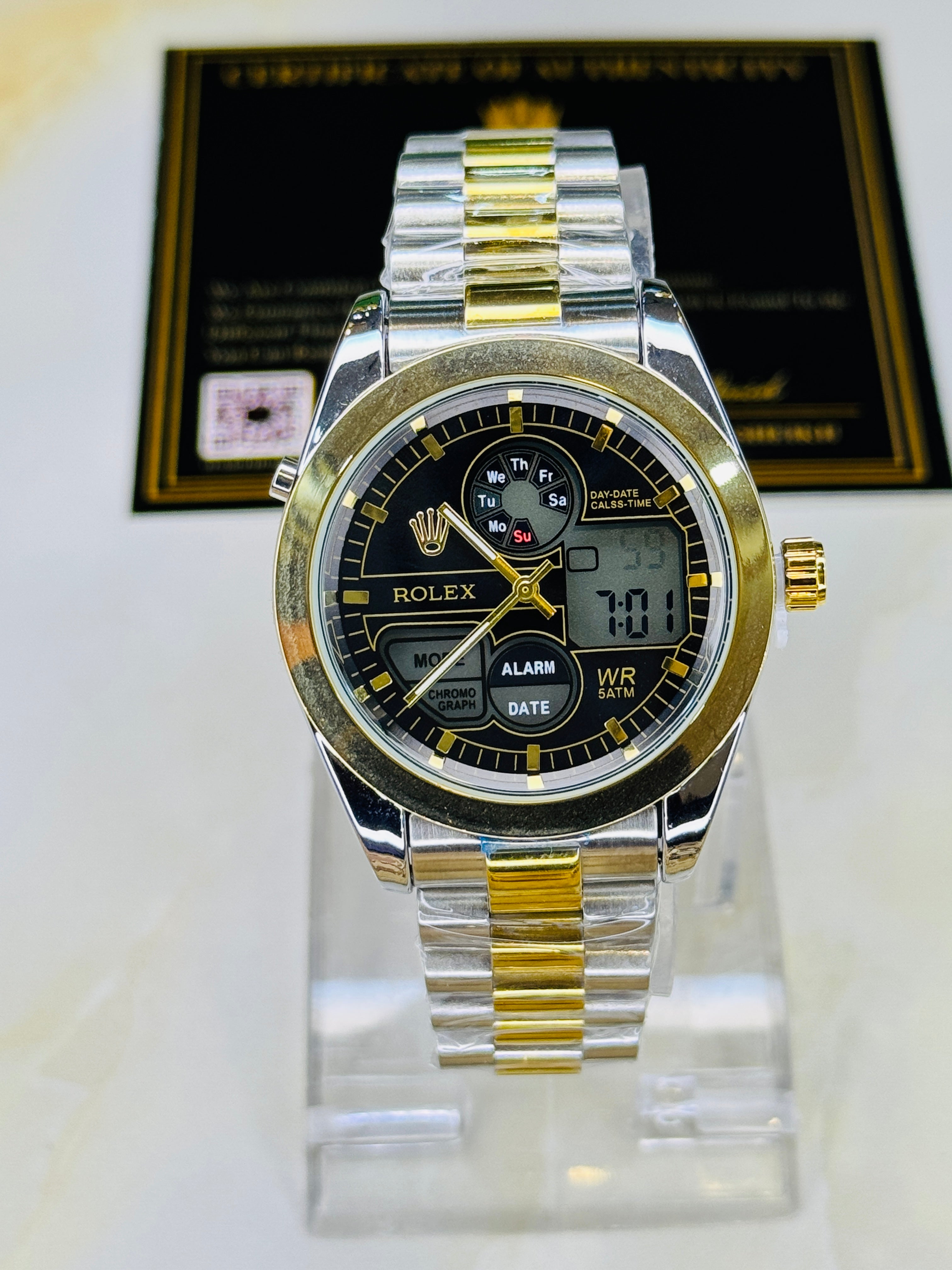 Premium Dual Time Two Tone Black Dial Watch