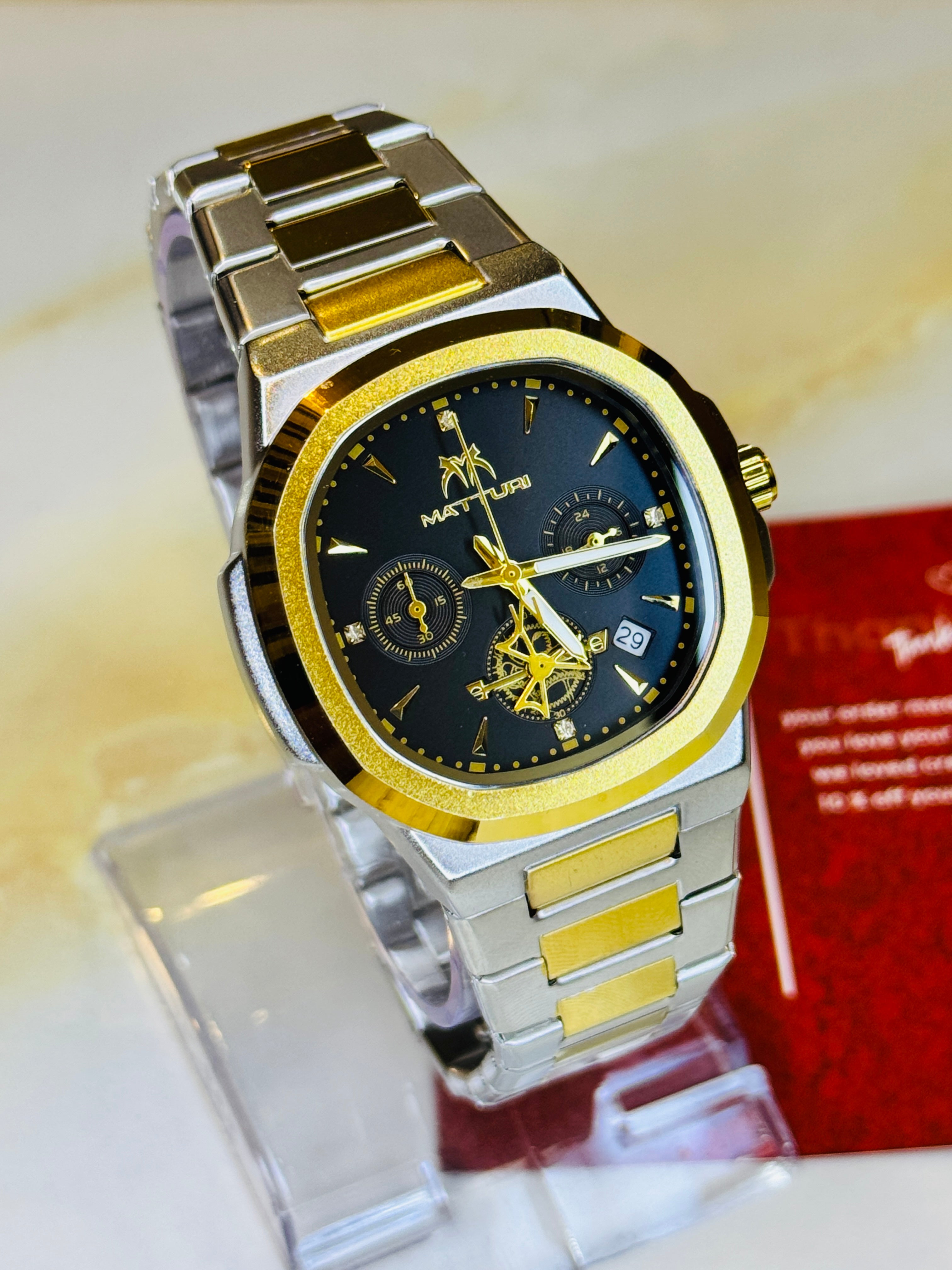 Two Tone Black Matturi Chronograph Nautilus Watch